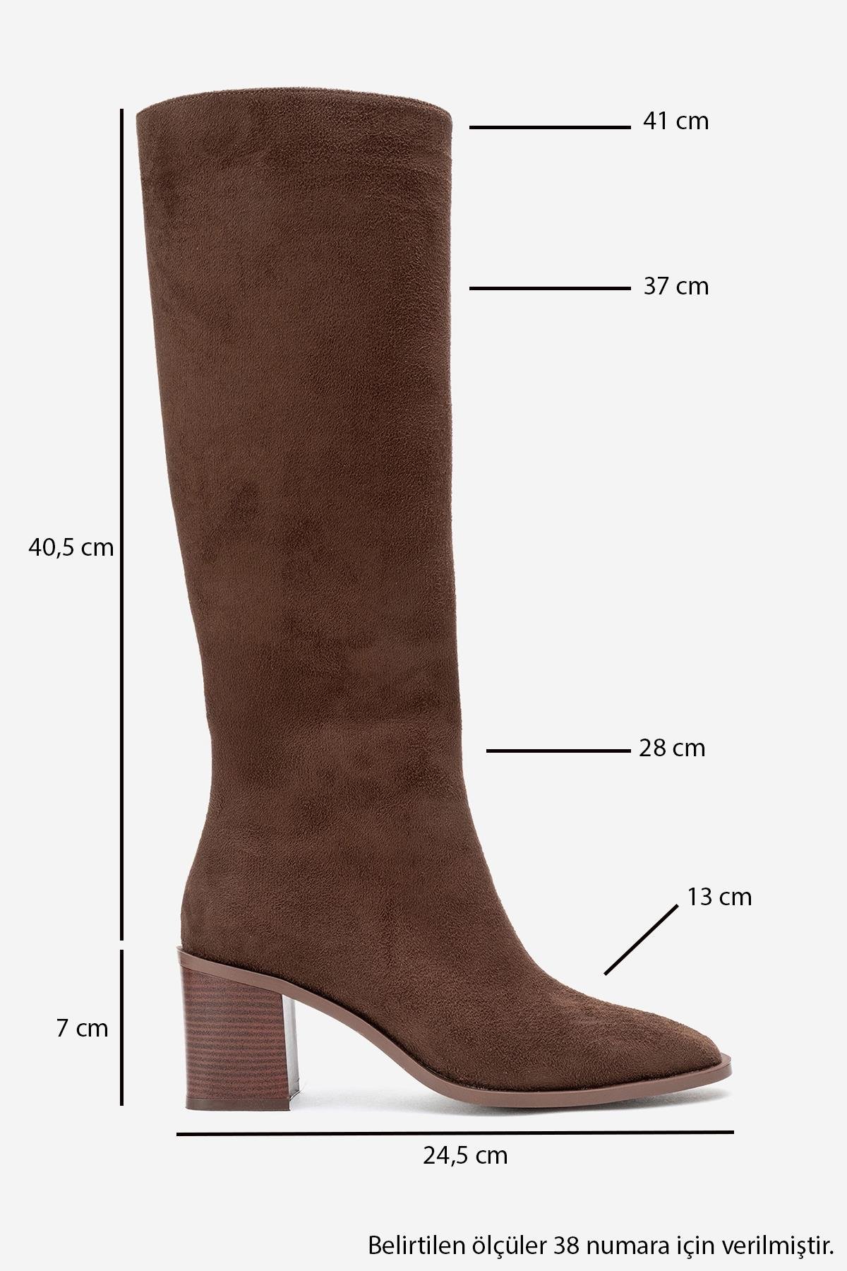 141-3382-2-KAHVERENGI SUETVENIA Kahverengi Süet Kadın Kalın Topuklu Çizme