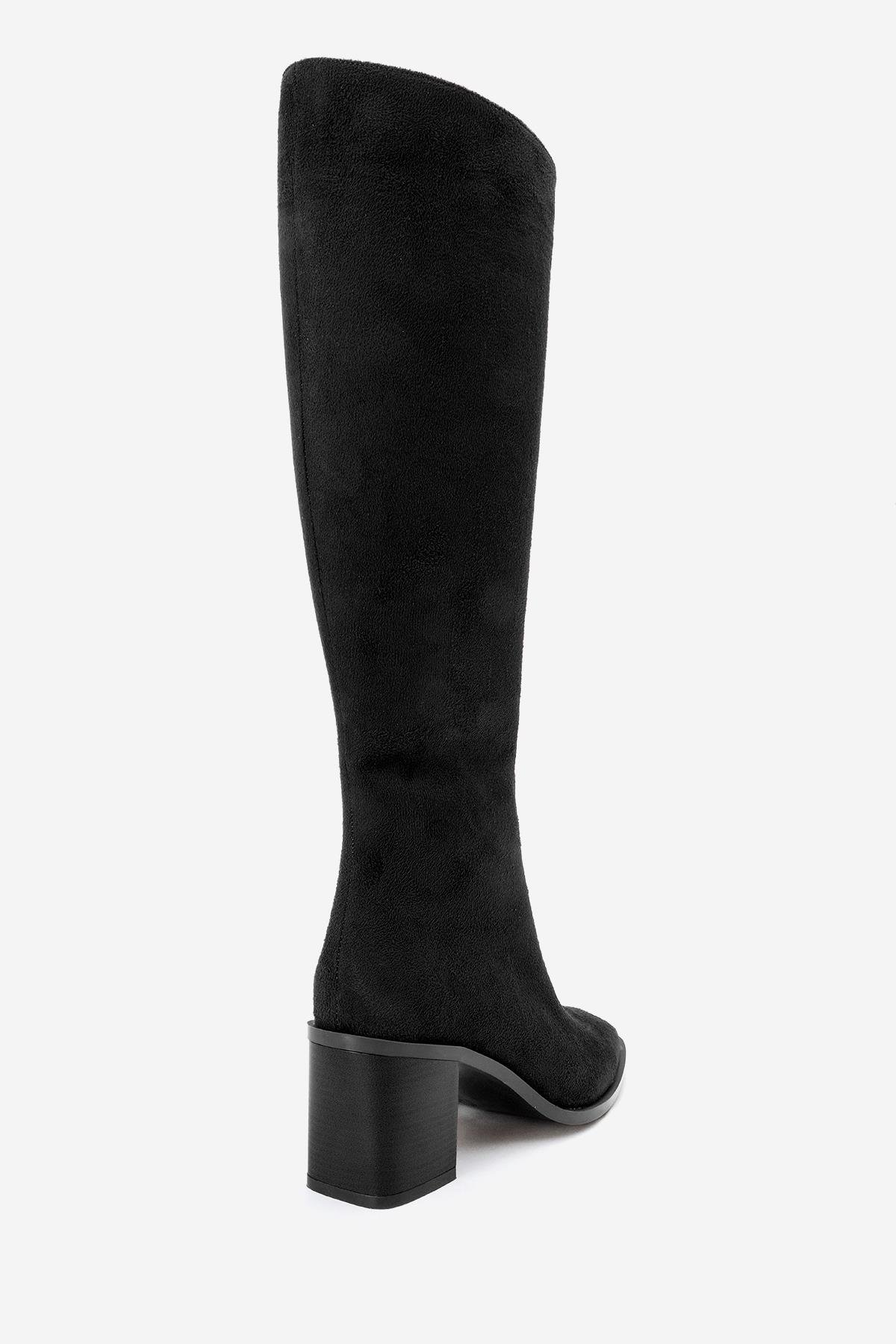 141-3382-1-SIYAH SUETVENIA Siyah Süet Kadın Kalın Topuklu Çizme