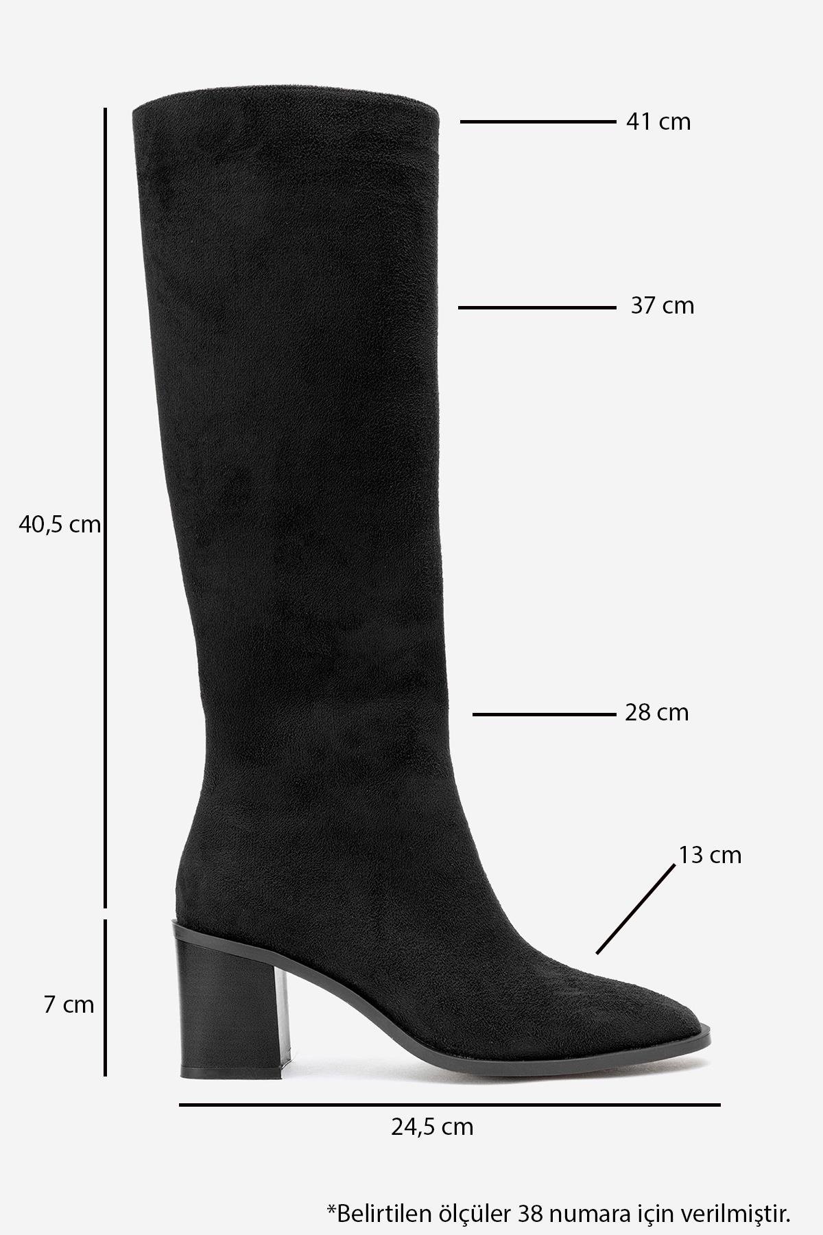 141-3382-1-SIYAH SUETVENIA Siyah Süet Kadın Kalın Topuklu Çizme
