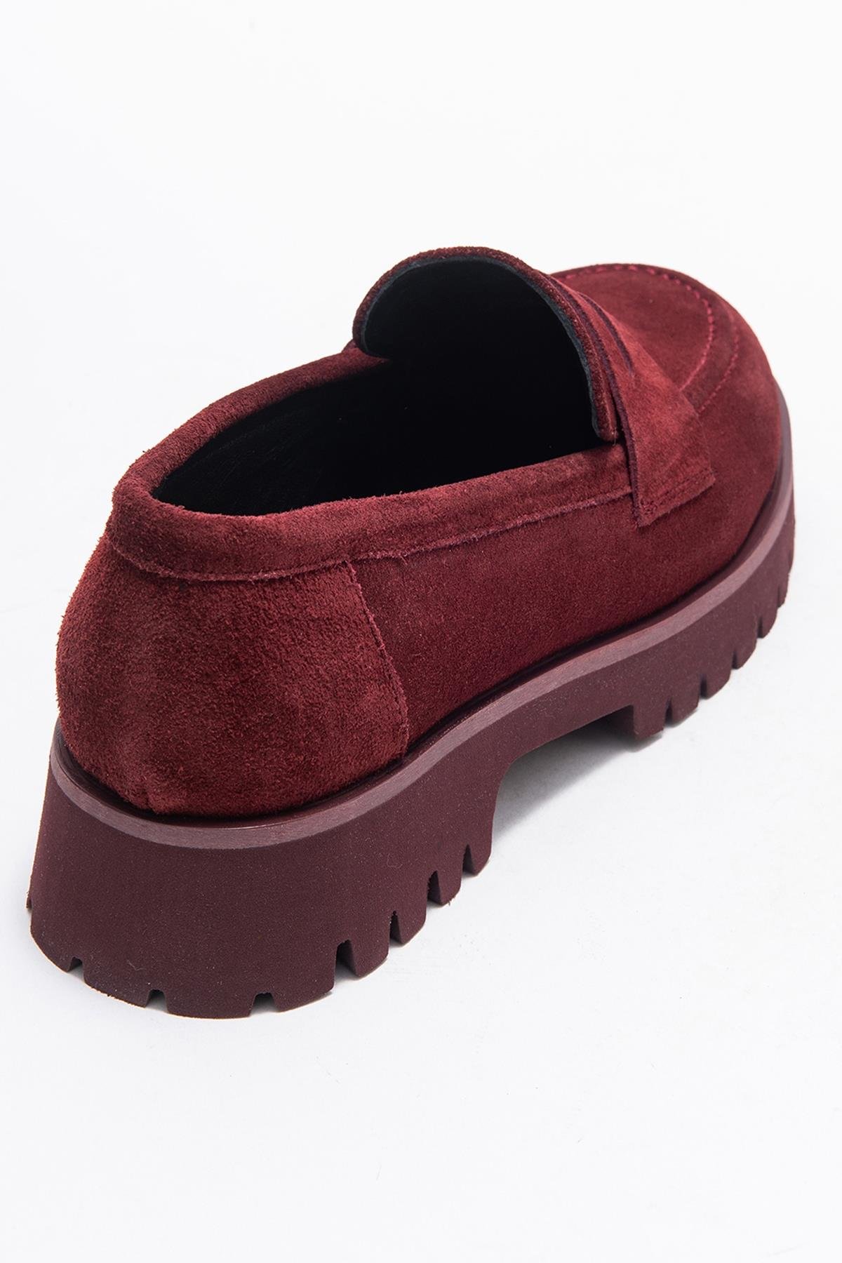 179-127-6-BORDO SUETVIONEL Bordo Süet Hakiki Deri Kadın Loafer Ayakkabı