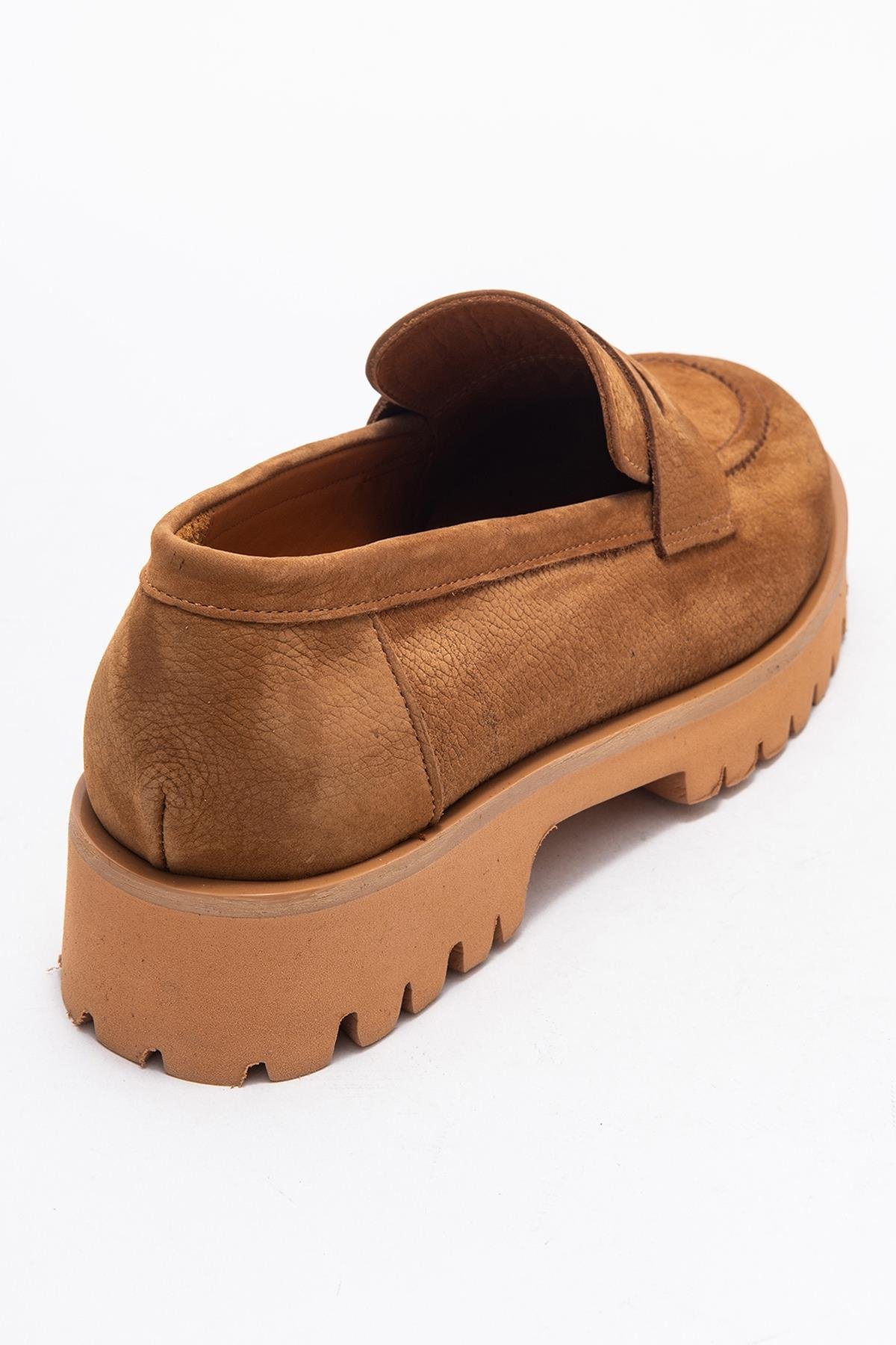 179-127-4-TABA NUBUKVIONEL Taba Nubuk Hakiki Deri Kadın Loafer Ayakkabı