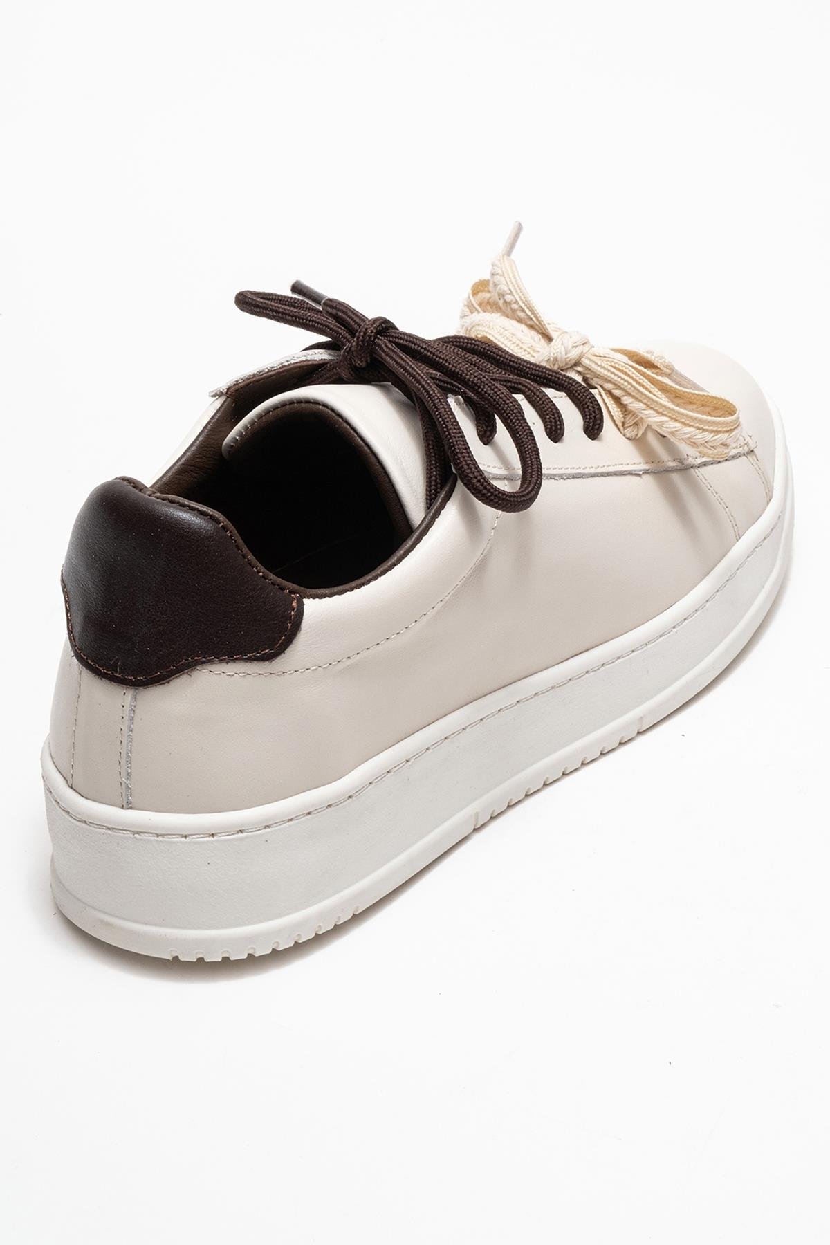 223-25100-1-EKRU/KAHVERENGIWARRON Ekru Kahverengi Hakiki Deri Kadın Sneakers