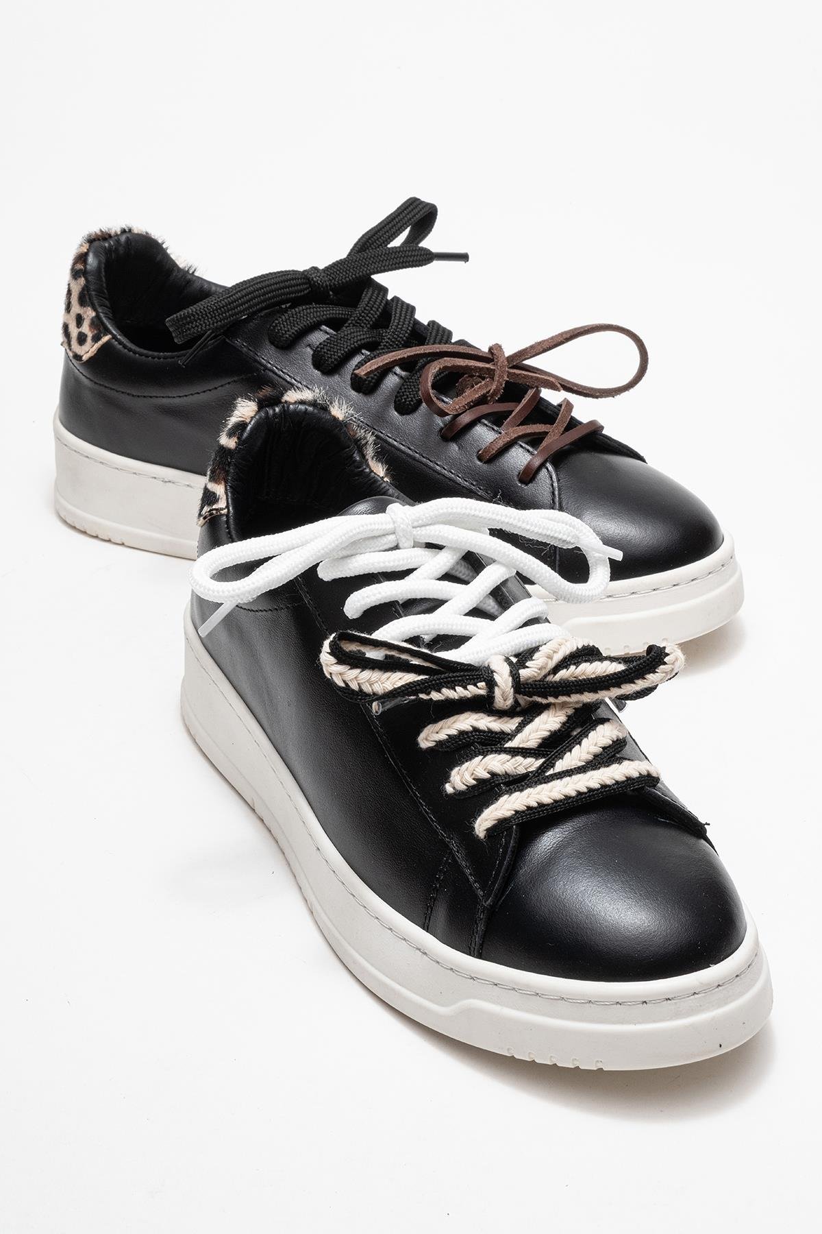223-25100-2-SIYAH DESENLIWARRON Siyah Desenli Hakiki Deri Kadın Sneakers