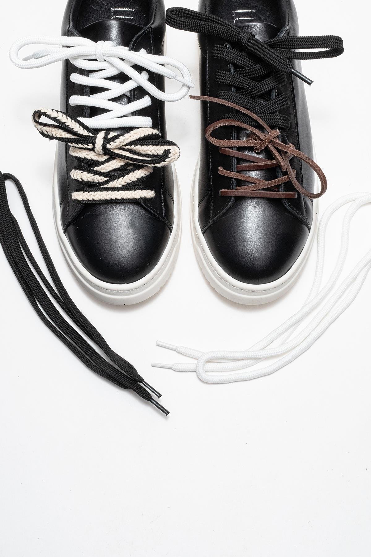 223-25100-2-SIYAH DESENLIWARRON Siyah Desenli Hakiki Deri Kadın Sneakers