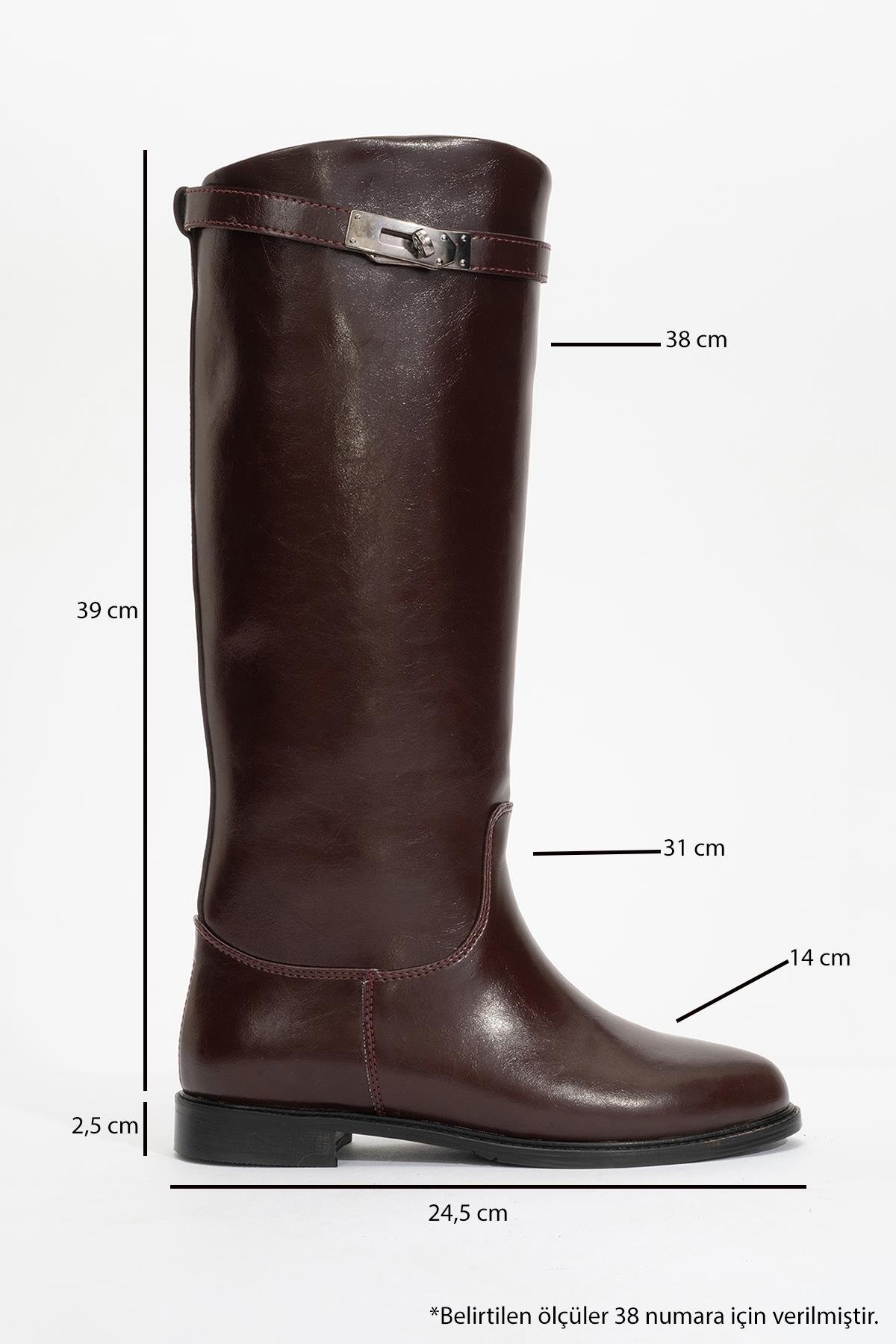 144-1808-6-BORDO CILTYOKO Bordo Cilt Kemerli Kadın Binici Çizme