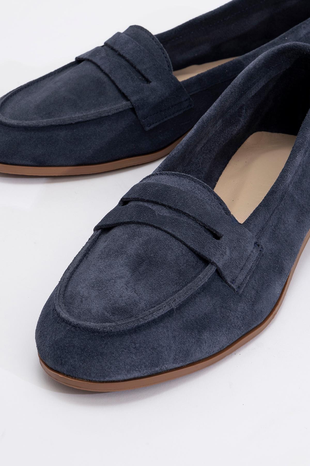 63-F02-6F02 Kot Süet Hakiki Deri Kadın Loafer Ayakkabı