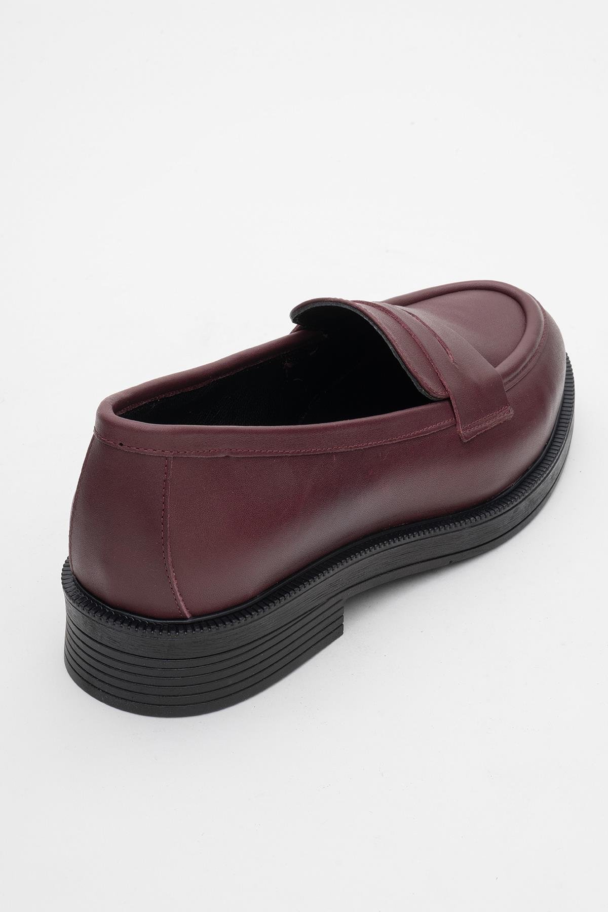 139-03-7-BORDO CILTPLİNE Bordo Cilt Hakiki Deri Kadın Loafer Ayakkabı