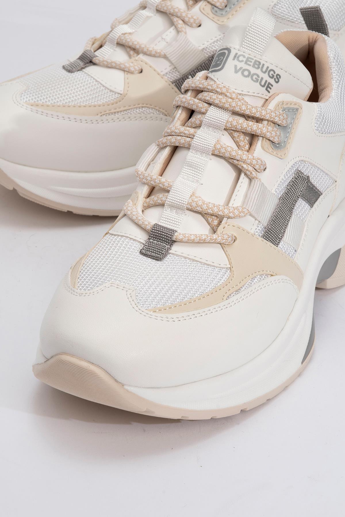 98-30165-4-BEYAZ/BEJSTERDA Beyaz Bej Kadın Kalın Taban Spor Sneakers
