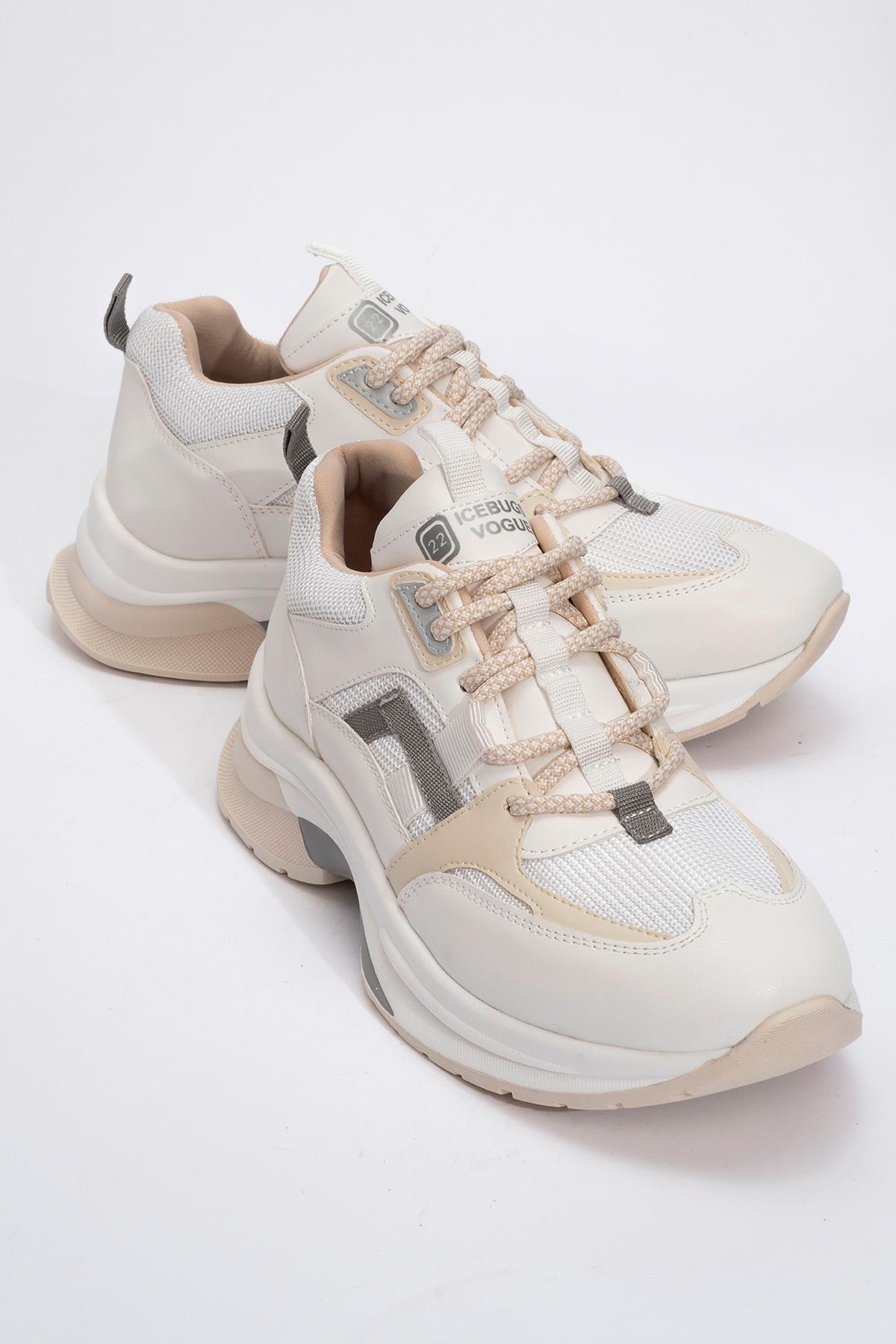 98-30165-4-BEYAZ/BEJSTERDA Beyaz Bej Kadın Kalın Taban Spor Sneakers