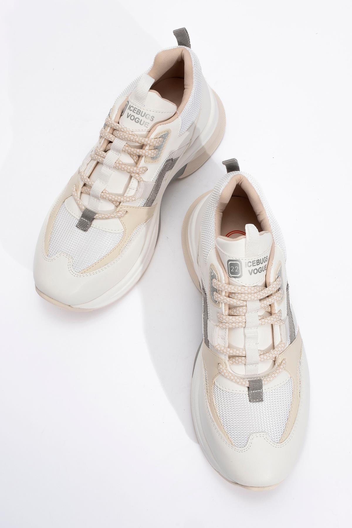 98-30165-4-BEYAZ/BEJSTERDA Beyaz Bej Kadın Kalın Taban Spor Sneakers
