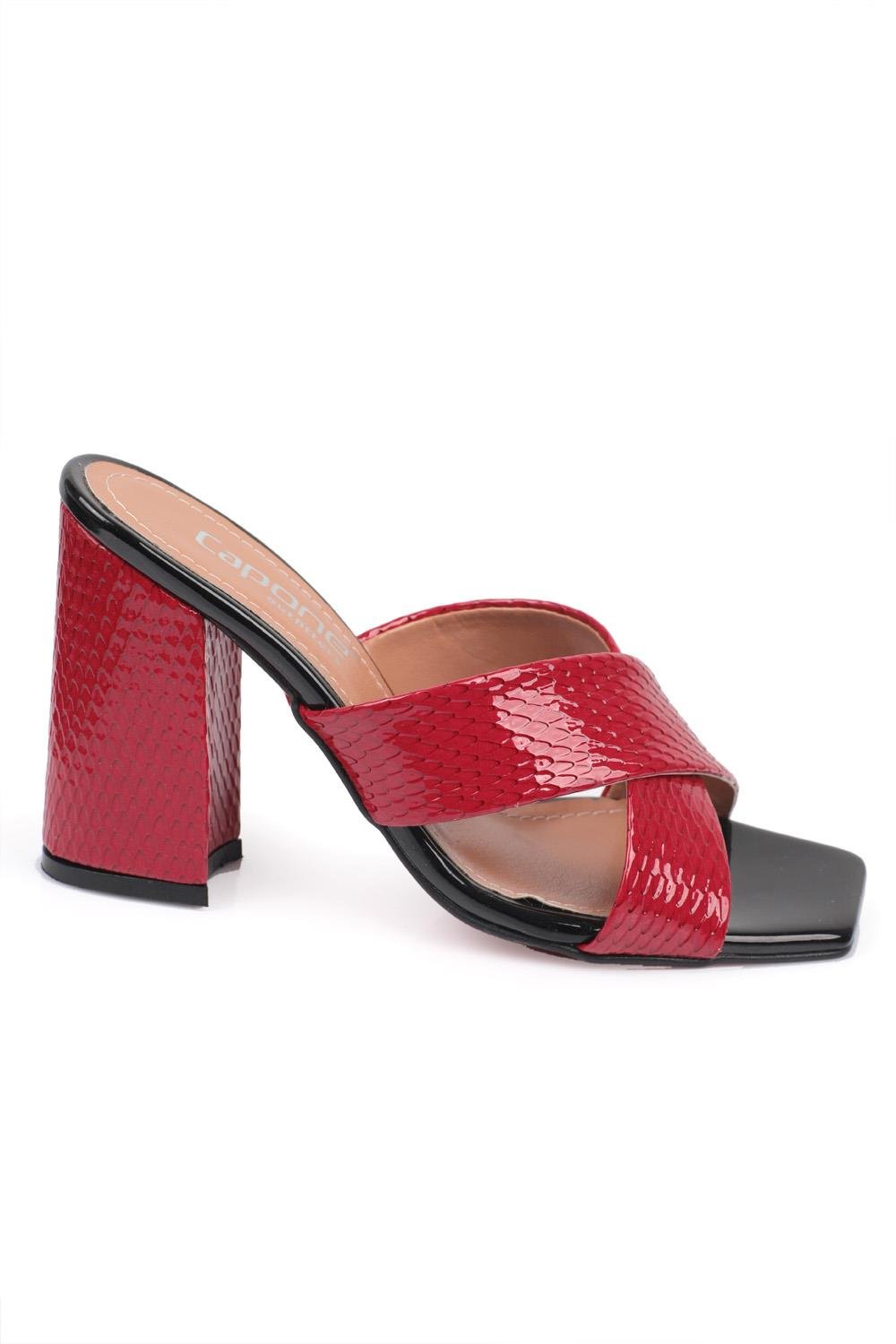 Capone 015 Block Heel Blunt Toe Women Red Sandals