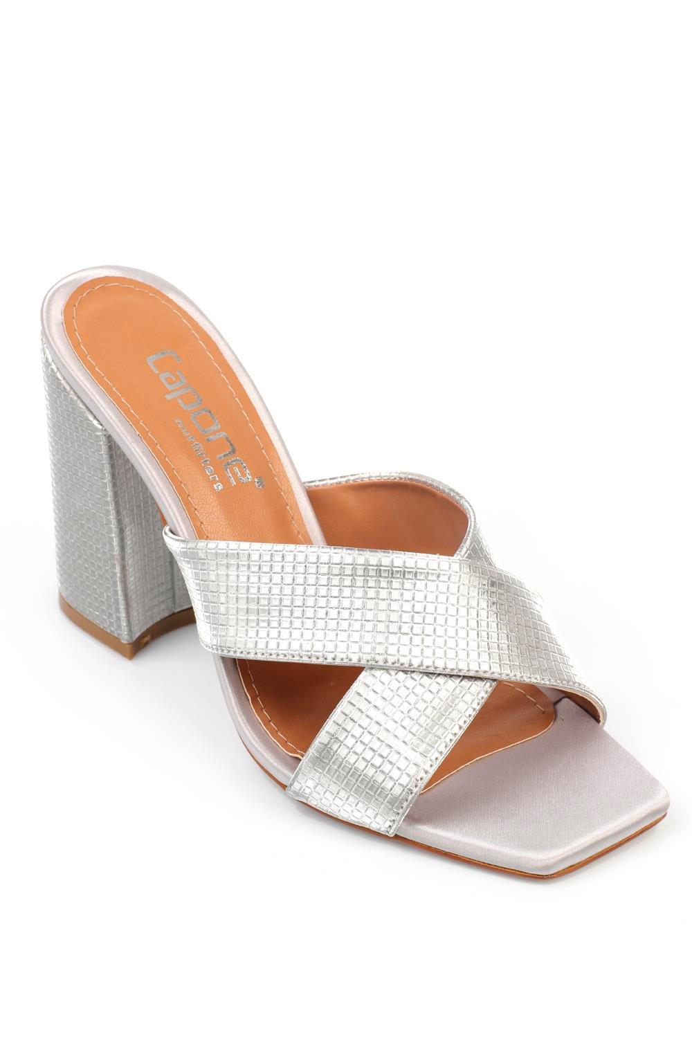 Capone 015 Block Heel Blunt Toe Women Silver Sandals