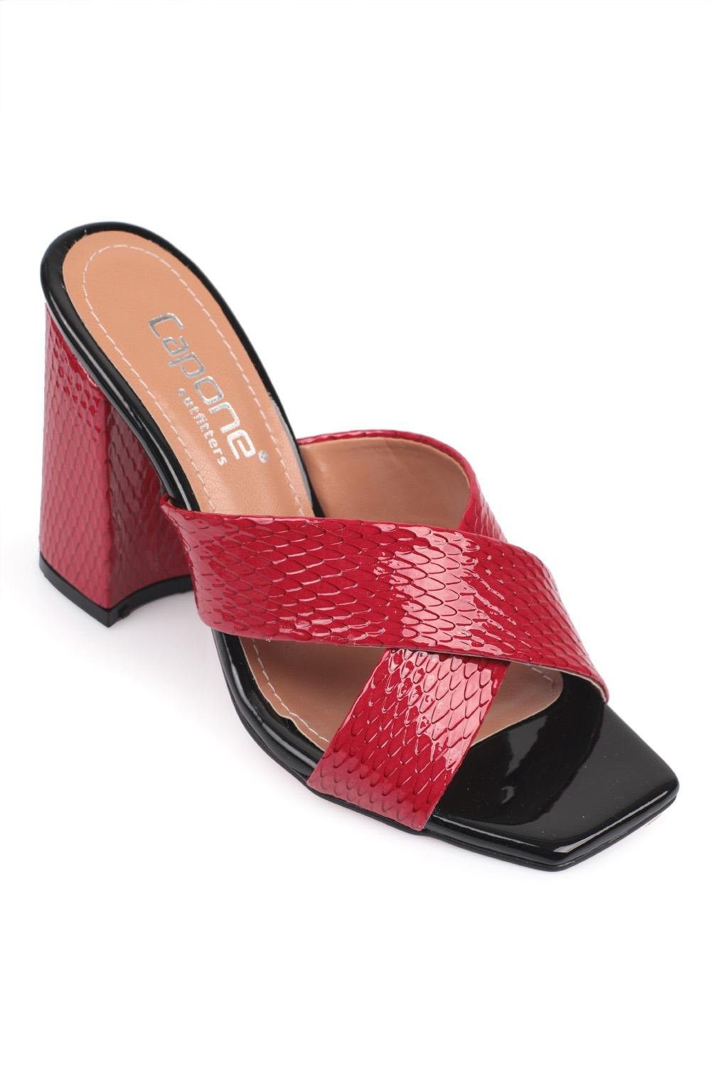 Capone 015 Block Heel Blunt Toe Women Red Sandals