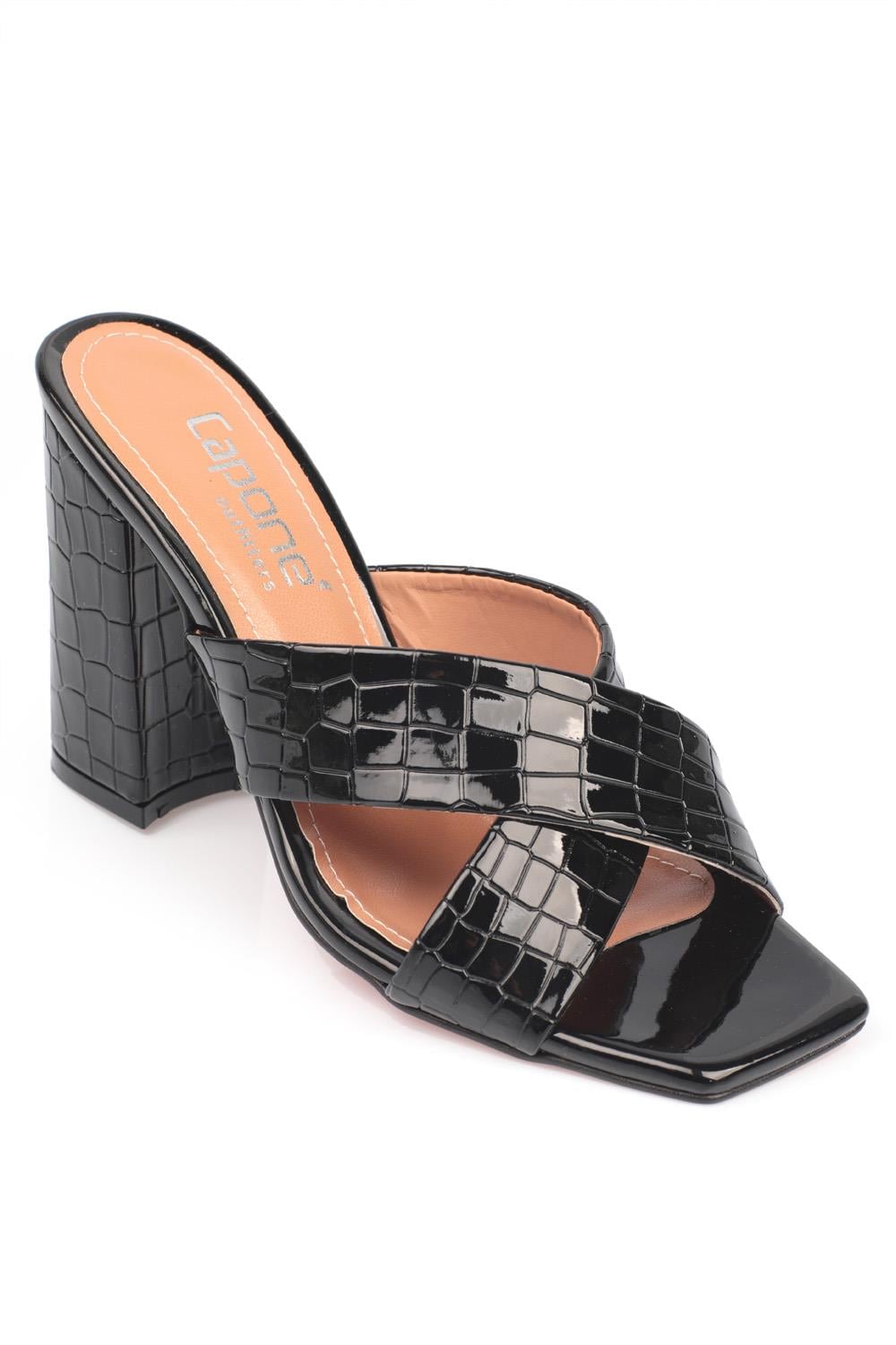 Capone 015 Block Heel Blunt Toe Women Black Sandals