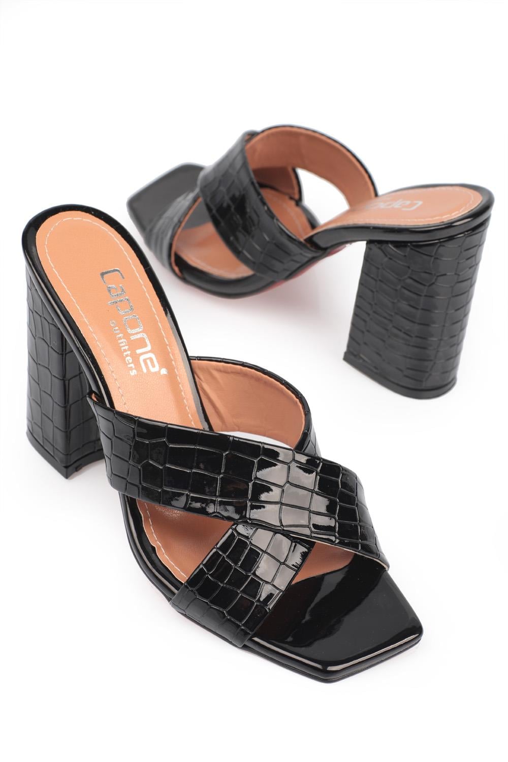 Capone 015 Block Heel Blunt Toe Women Black Sandals