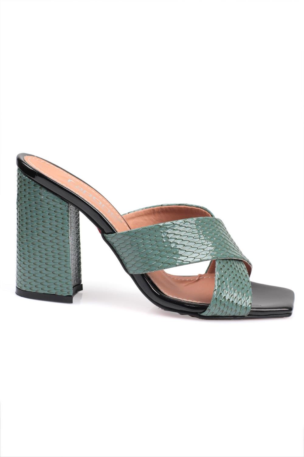 Capone 015 Block Heel Blunt Toe Women Petrol Sandals