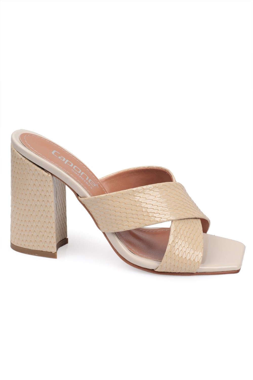 Capone 015 Block Heel Blunt Toe Women Beige Sandals