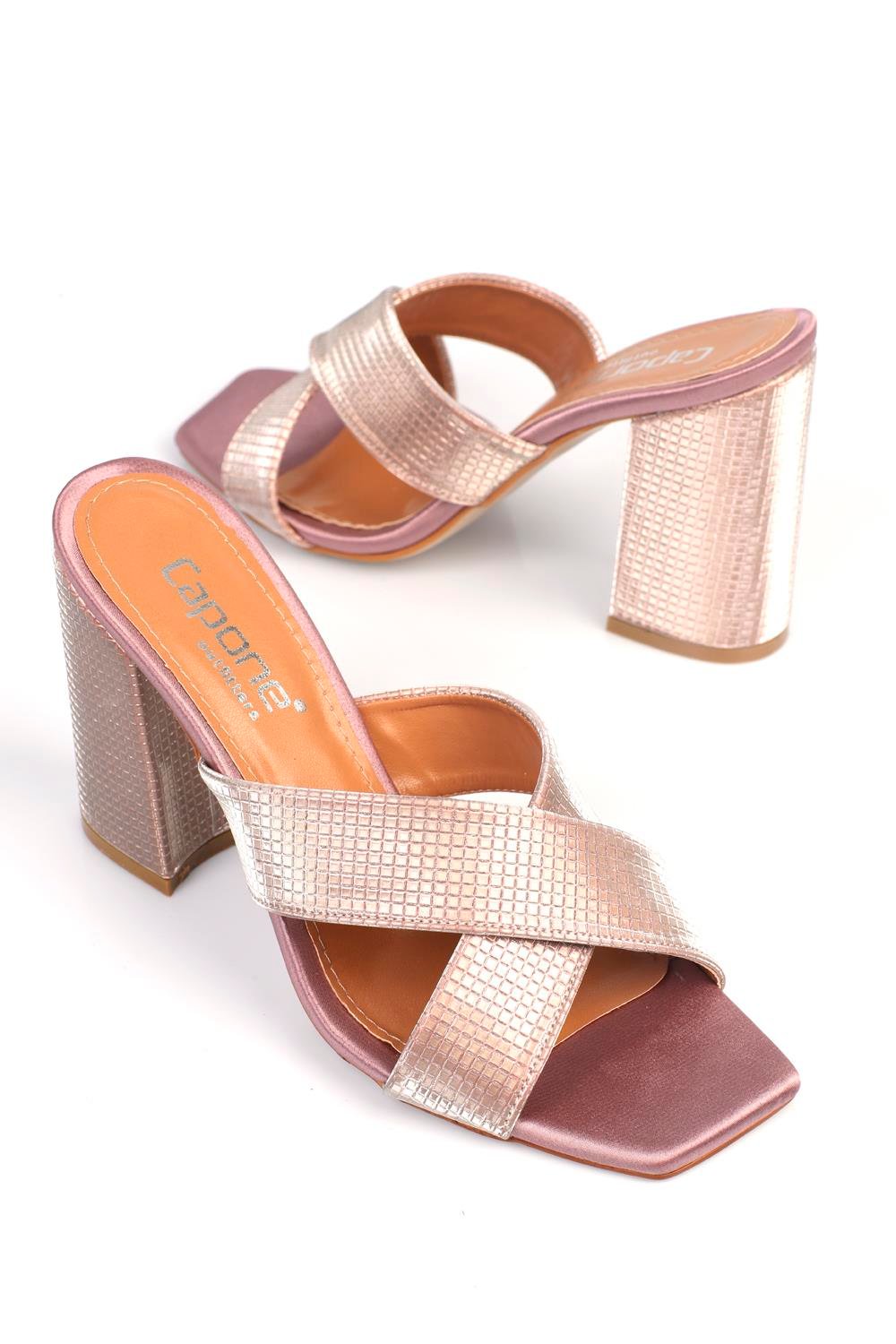 Capone 015 Block Heel Blunt Toe Women Rose Sandals