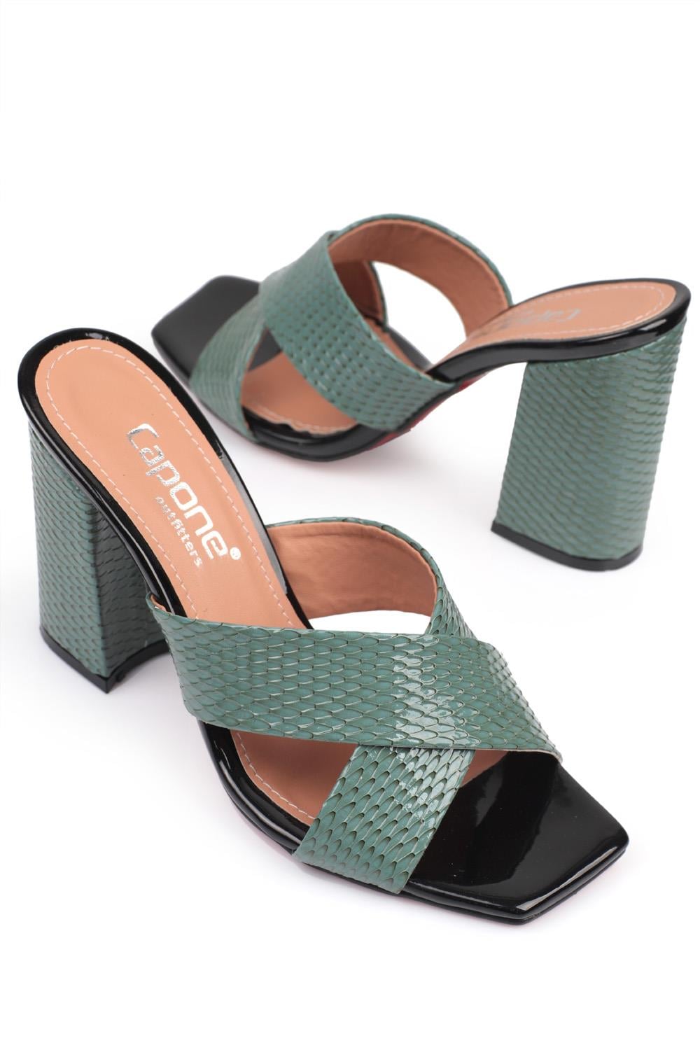 Capone 015 Block Heel Blunt Toe Women Petrol Sandals