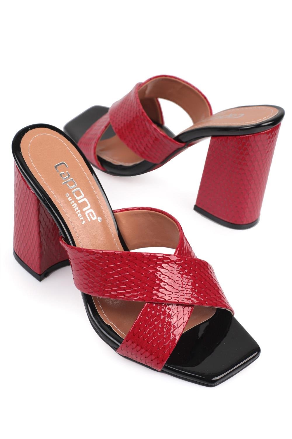 Capone 015 Block Heel Blunt Toe Women Red Sandals