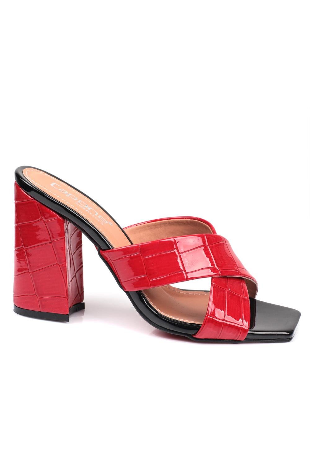 Capone 015 Block Heel Blunt Toe Women Red Sandals