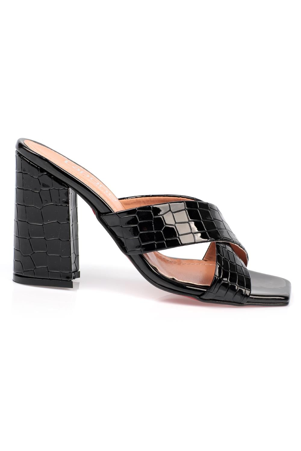Capone 015 Block Heel Blunt Toe Women Black Sandals