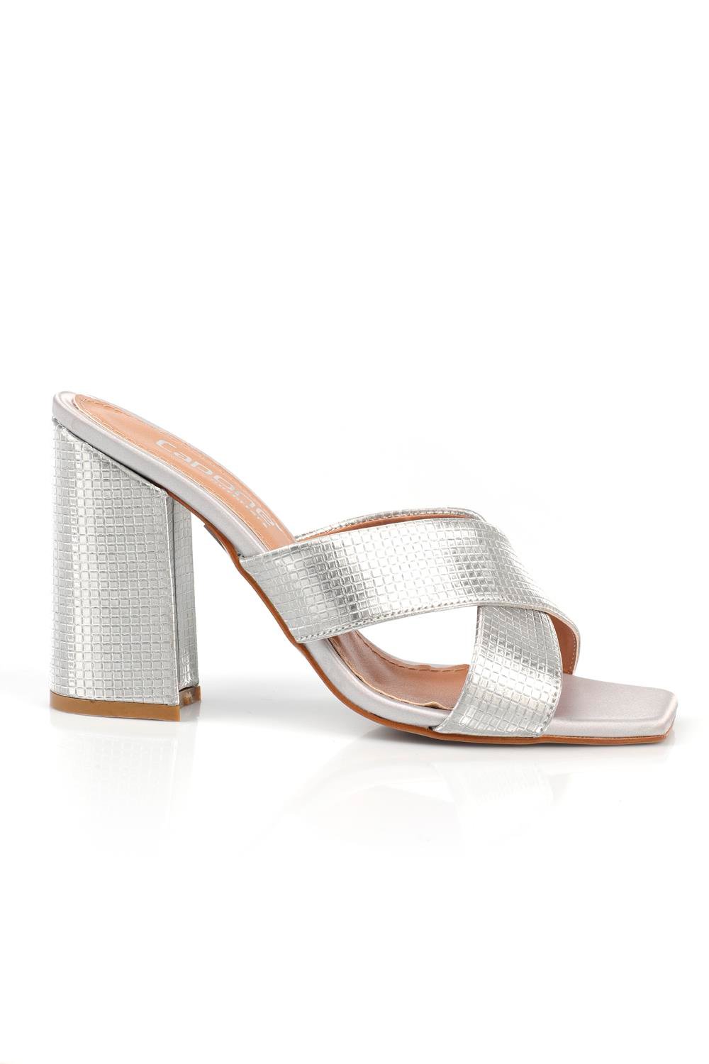 Capone 015 Block Heel Blunt Toe Women Silver Sandals
