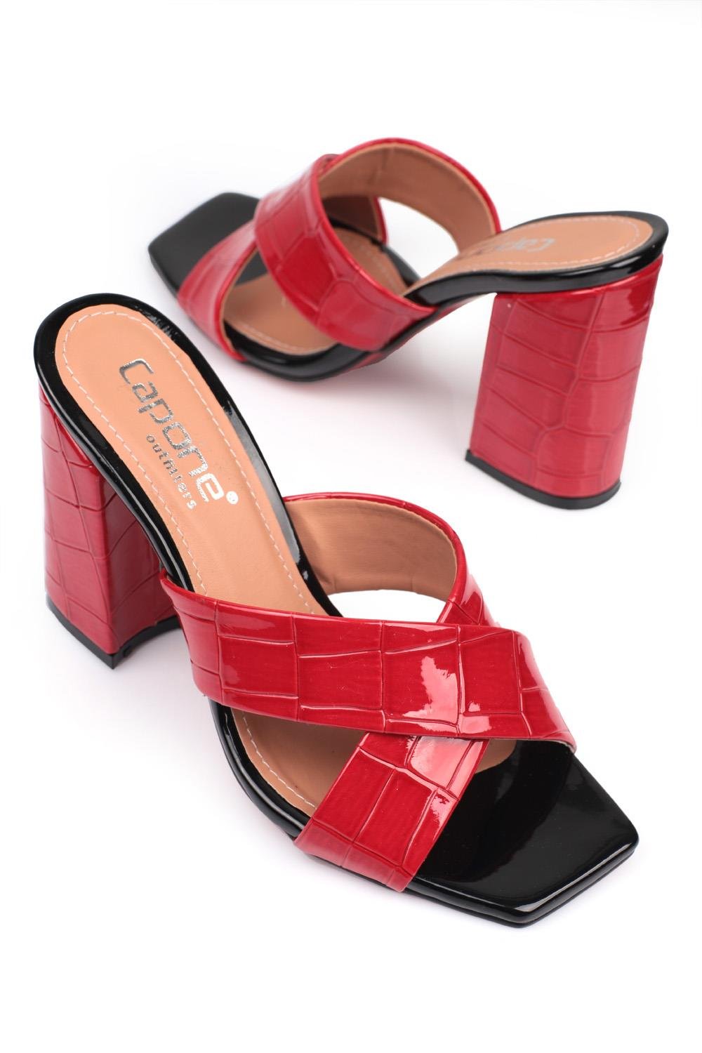 Capone 015 Block Heel Blunt Toe Women Red Sandals