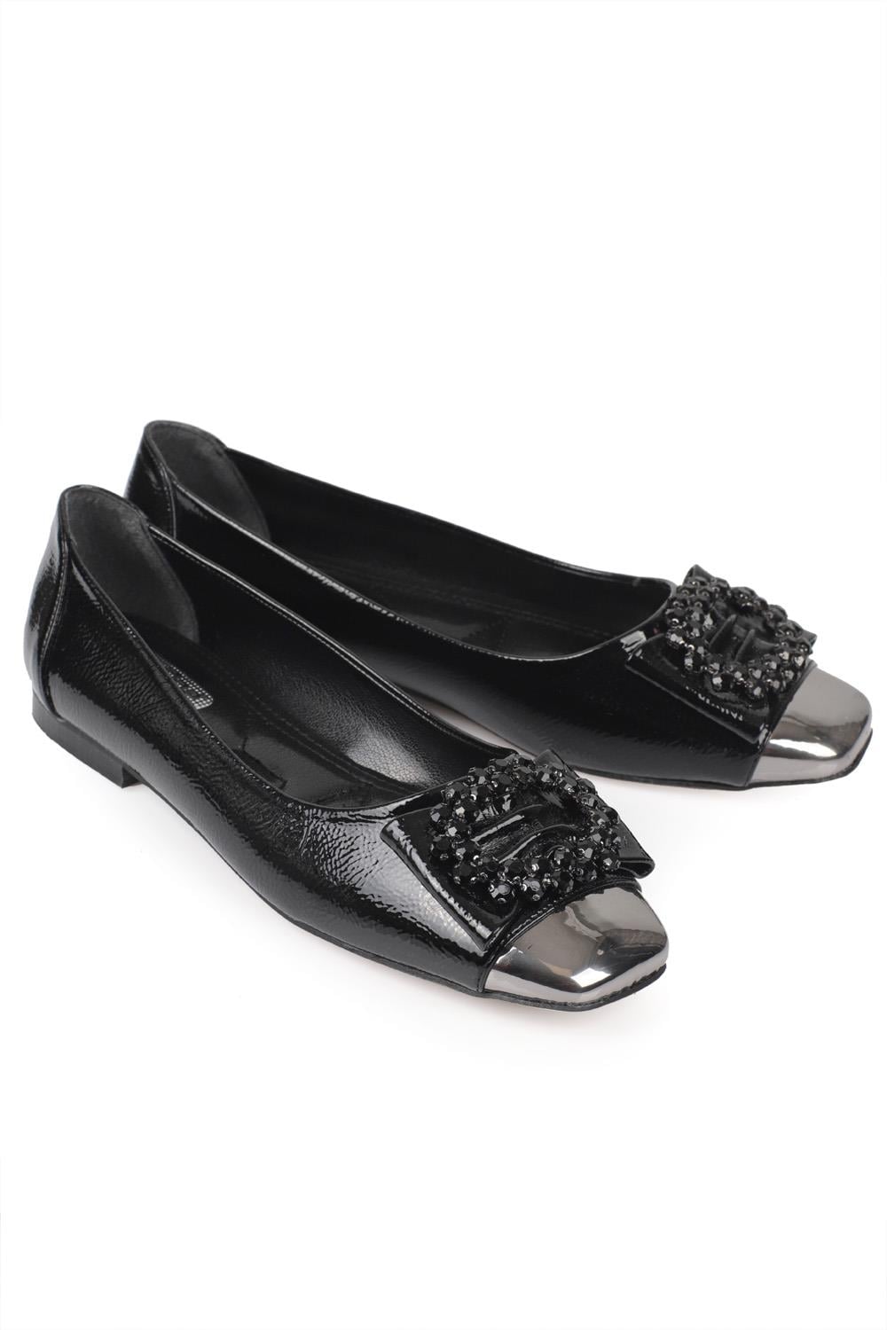 Capone 058 Women Black Cristal Embellished Ballet Flats