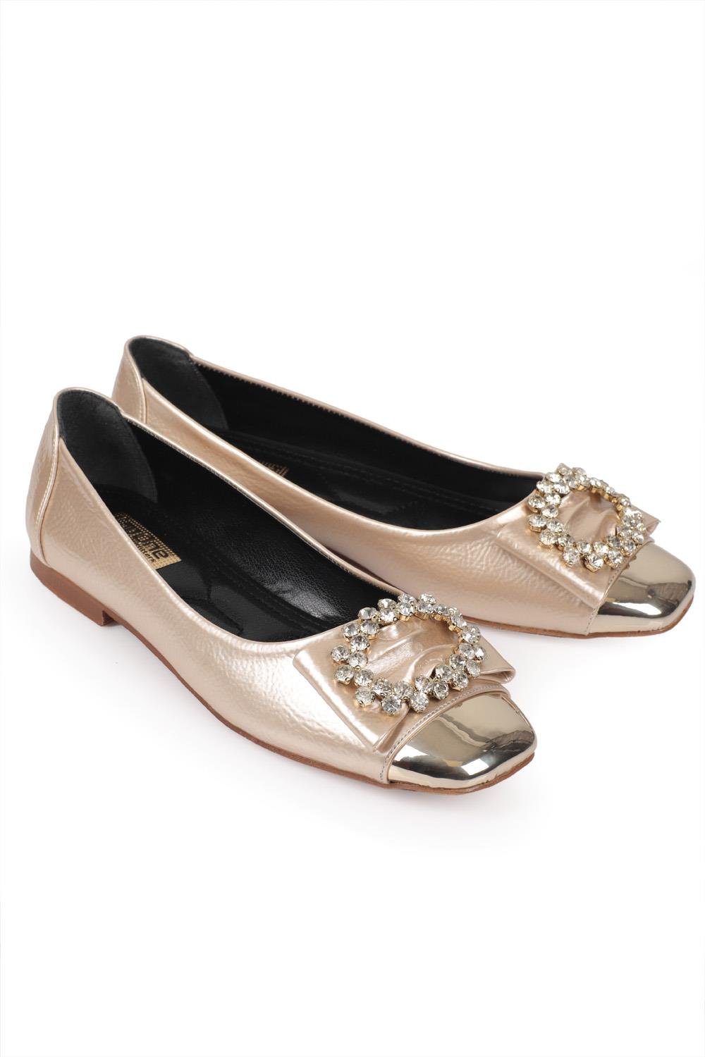 Capone 058 Women Gold Cristal Embellished Ballet Flats