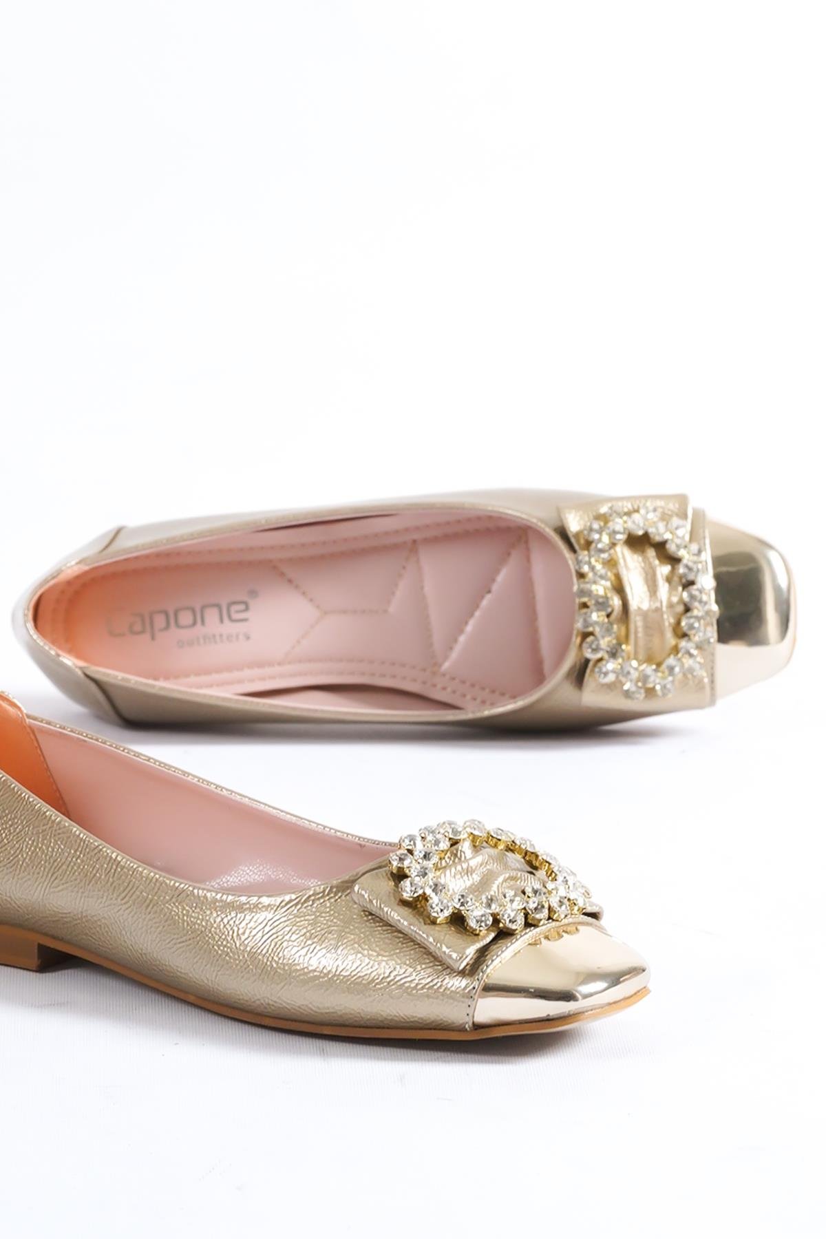 Capone 058 Women Gold Cristal Embellished Ballet Flats