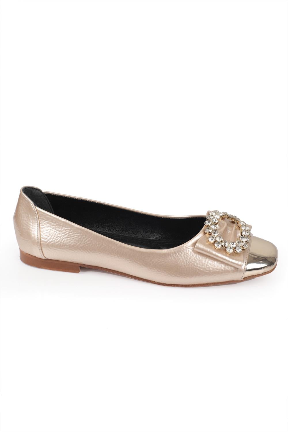 Capone 058 Women Gold Cristal Embellished Ballet Flats