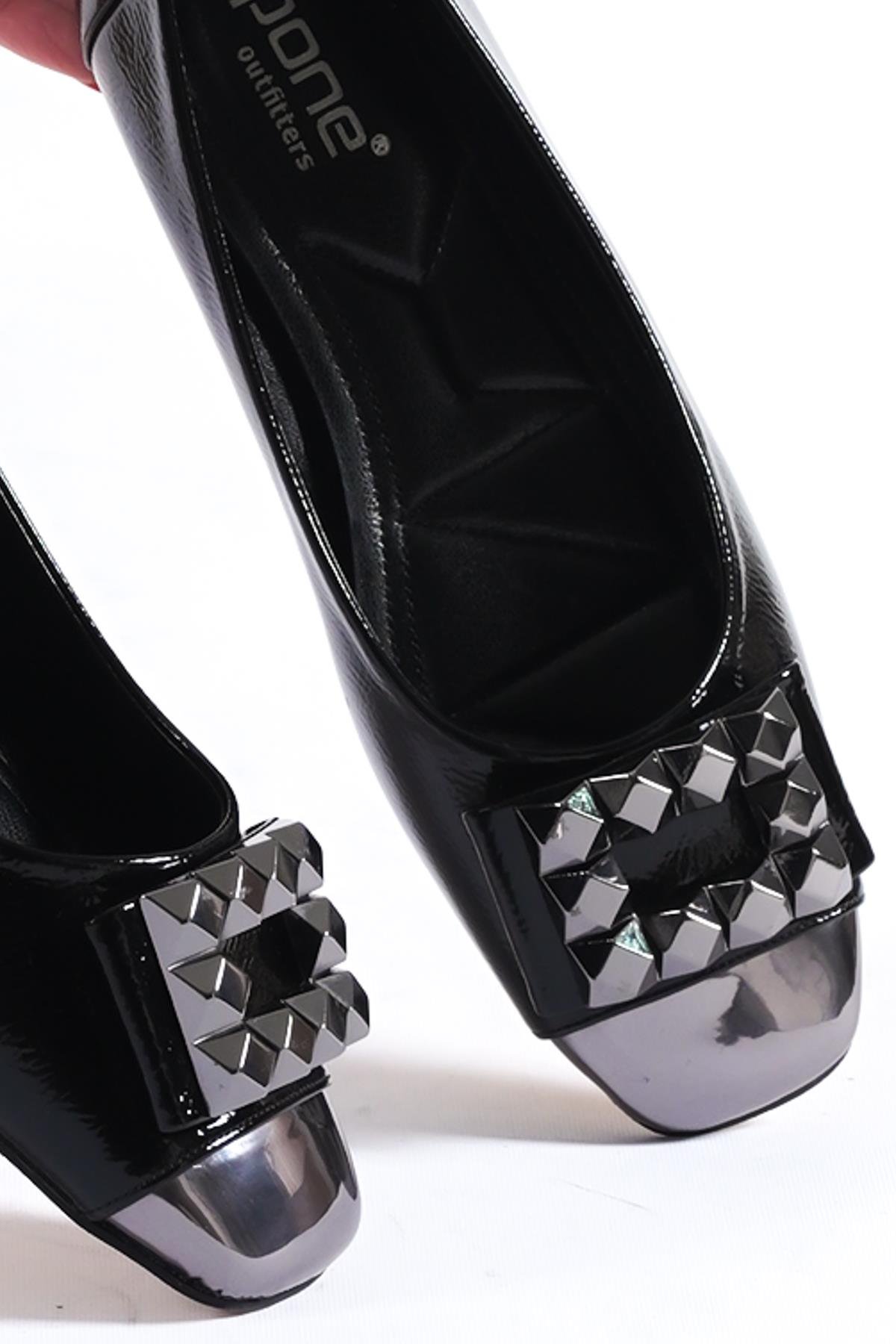 Capone 070 Women Black Metalic Bouckle Ballet Flats