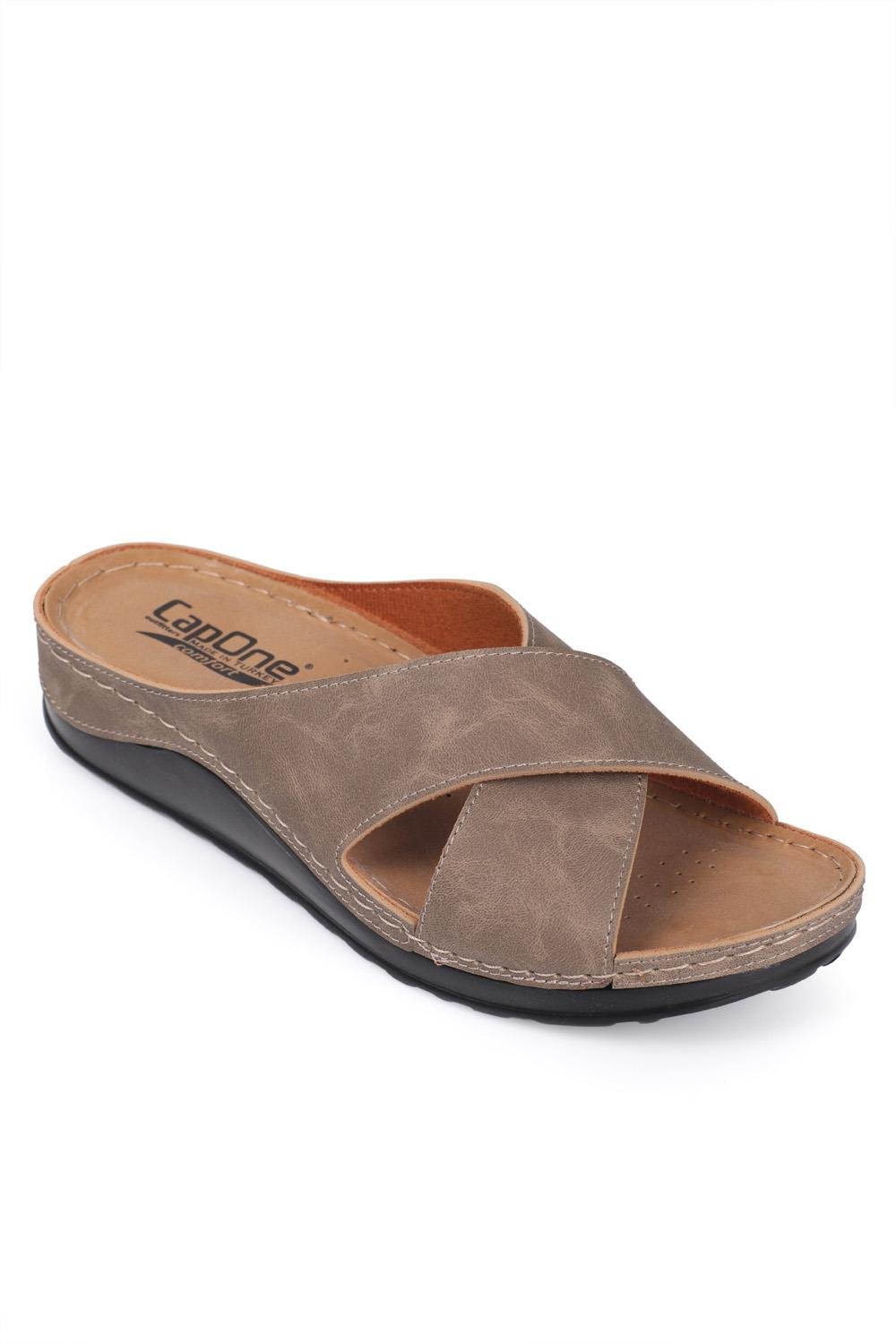 Capone 107001 Women Mink Cross Band Slide Comfort Anatomical Sandals