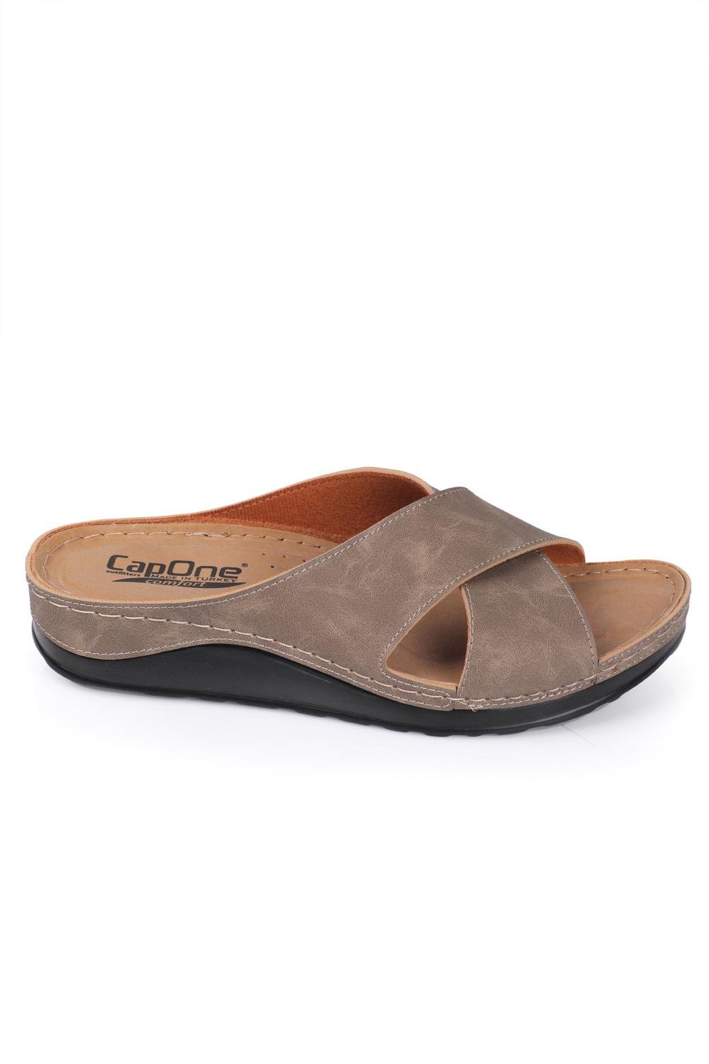 Capone 107001 Women Mink Cross Band Slide Comfort Anatomical Sandals