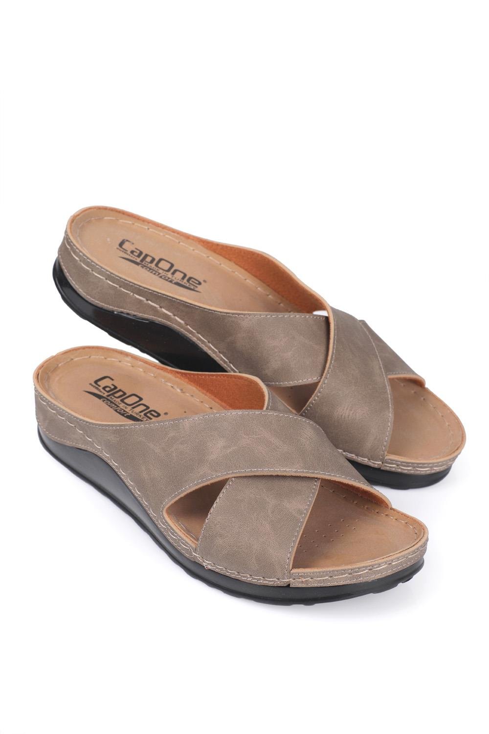 Capone 107001 Women Mink Cross Band Slide Comfort Anatomical Sandals
