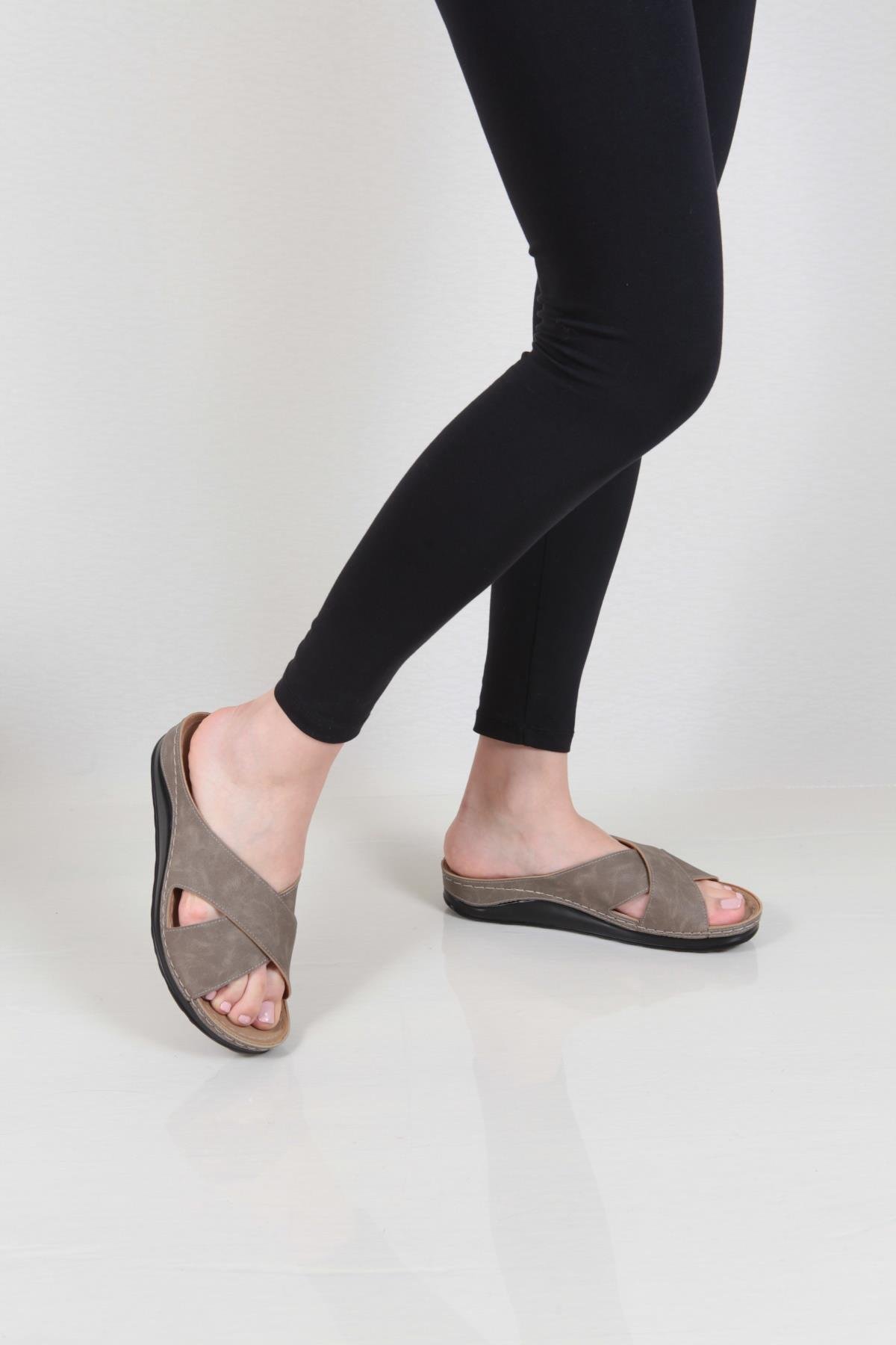 Capone 107001 Women Mink Cross Band Slide Comfort Anatomical Sandals
