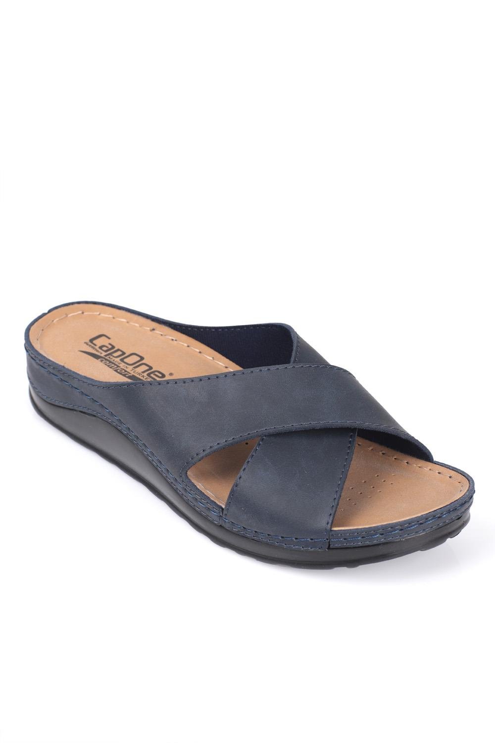 Capone 107001 Women Navy Cross Band Slide Comfort Anatomical Sandals