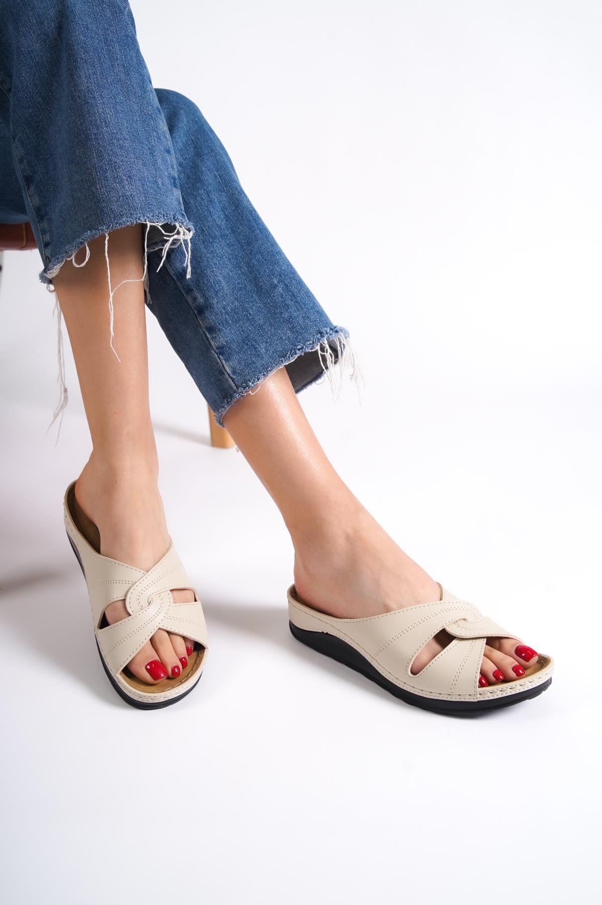 Capone 107090 Women Beige Slingback Comfort Anatomical Sandals