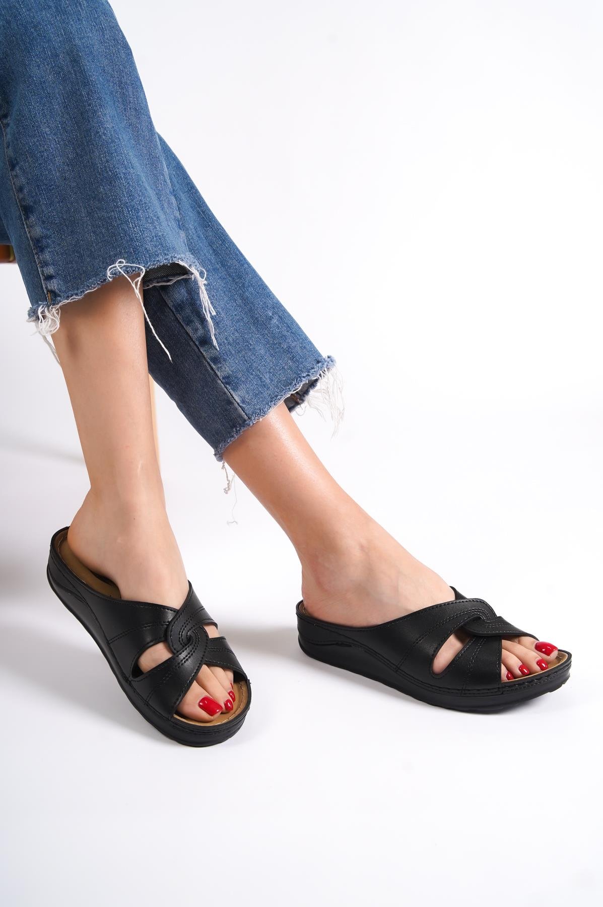 Capone 107090 Women Black Slingback Comfort Anatomical Sandals