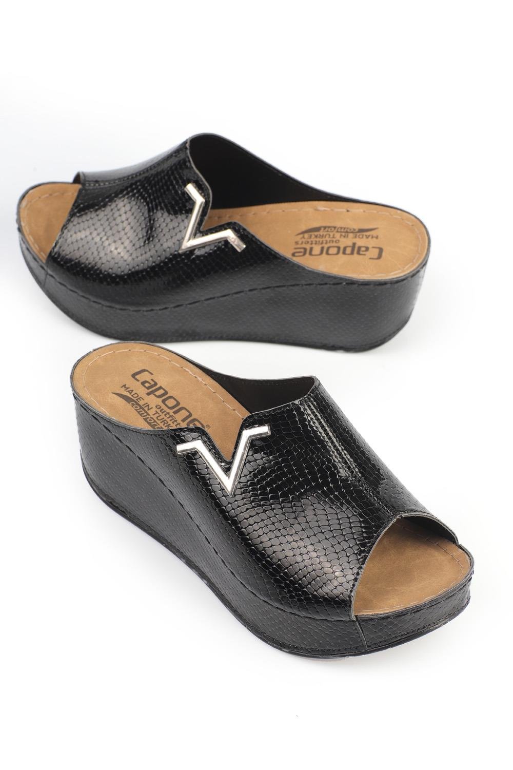 Capone 6145 Women Black Platform V Clip Accessory Sandals