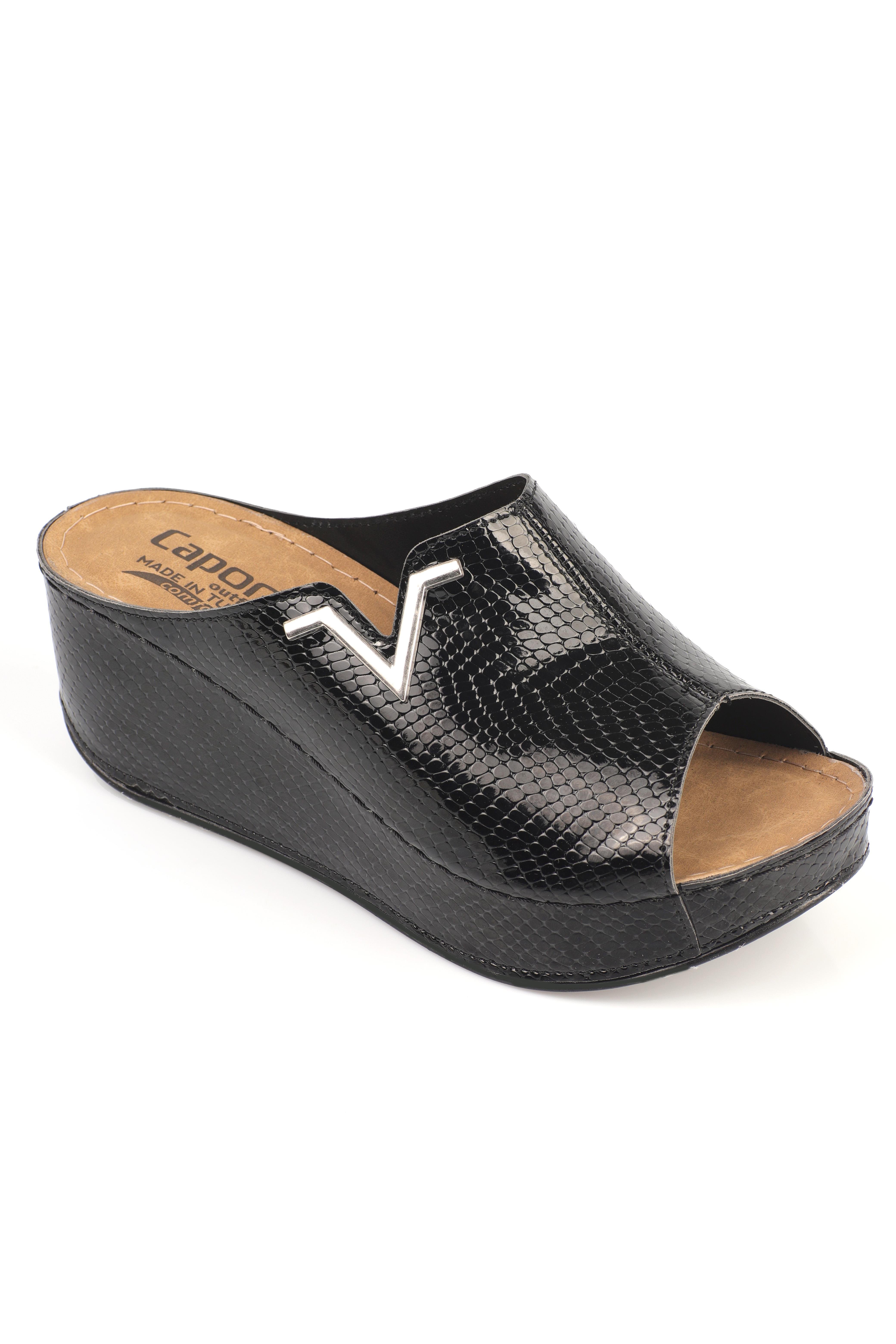 Capone 6145 Women Black Platform V Clip Accessory Sandals