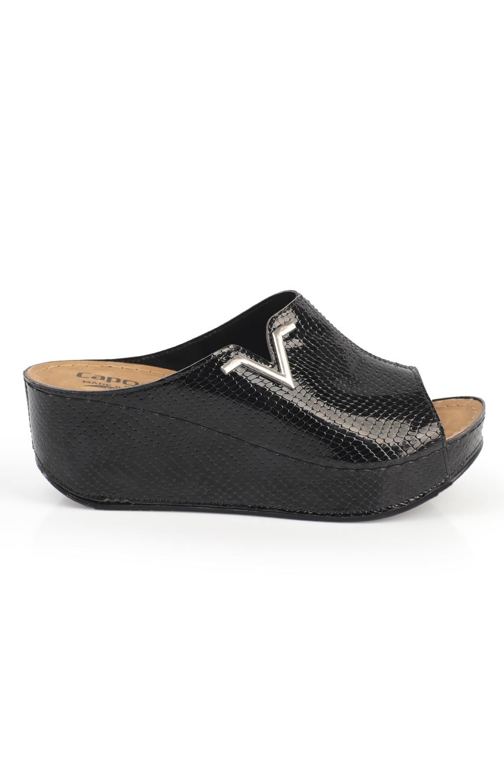 Capone 6145 Women Black Platform V Clip Accessory Sandals