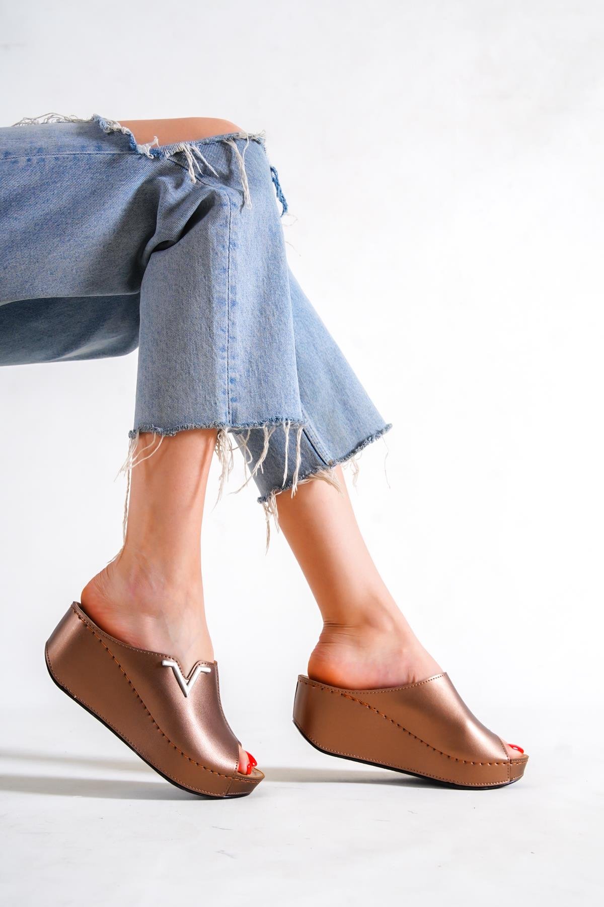 Capone 6145 Women Copper Platform V Clip Accessory Sandals