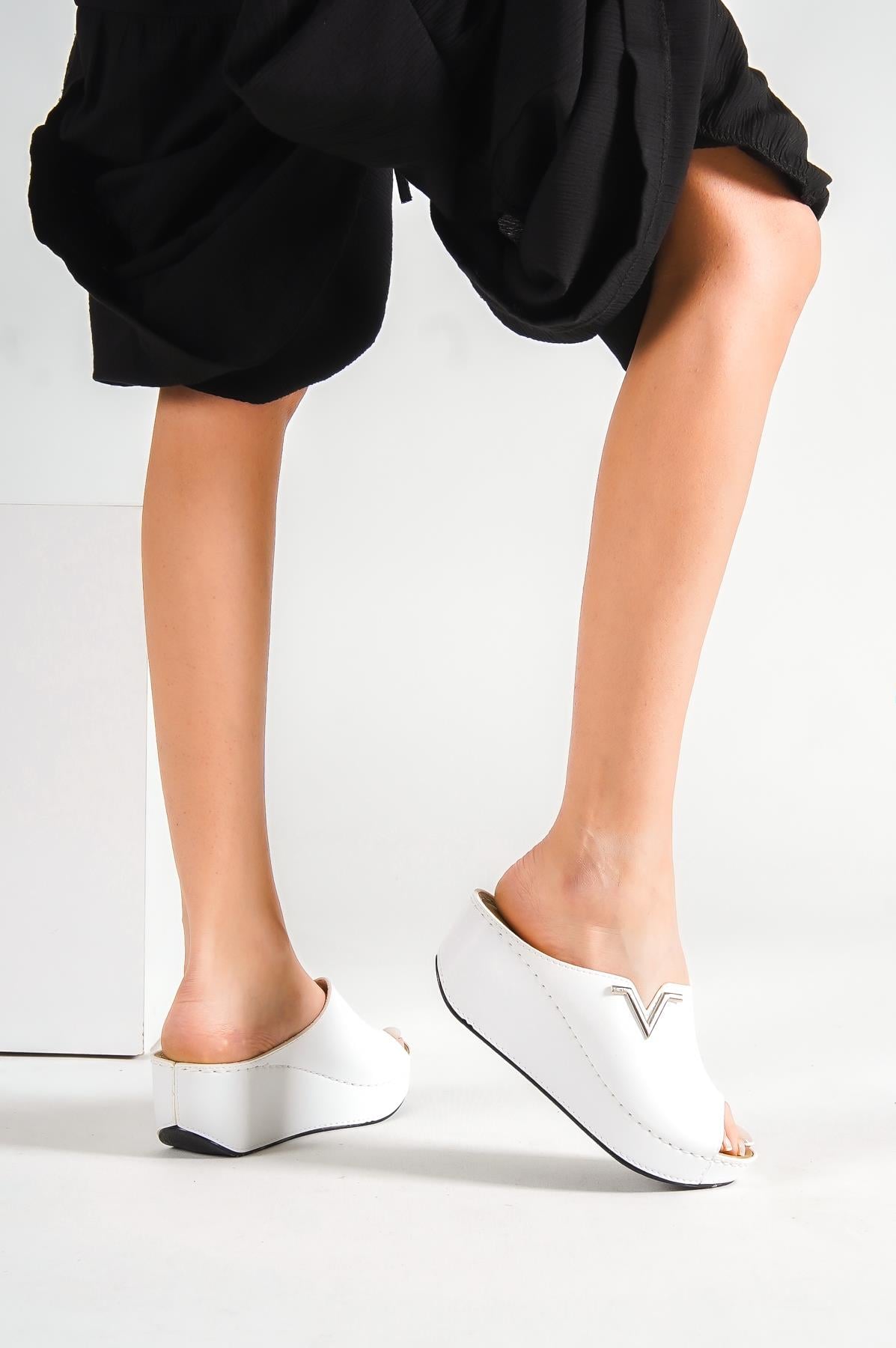 Capone 6145 Women White Platform V Clip Accessory Sandals