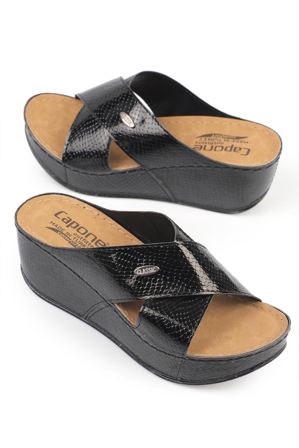 Capone 6175 Women Black Platform Cross Band Sandals
