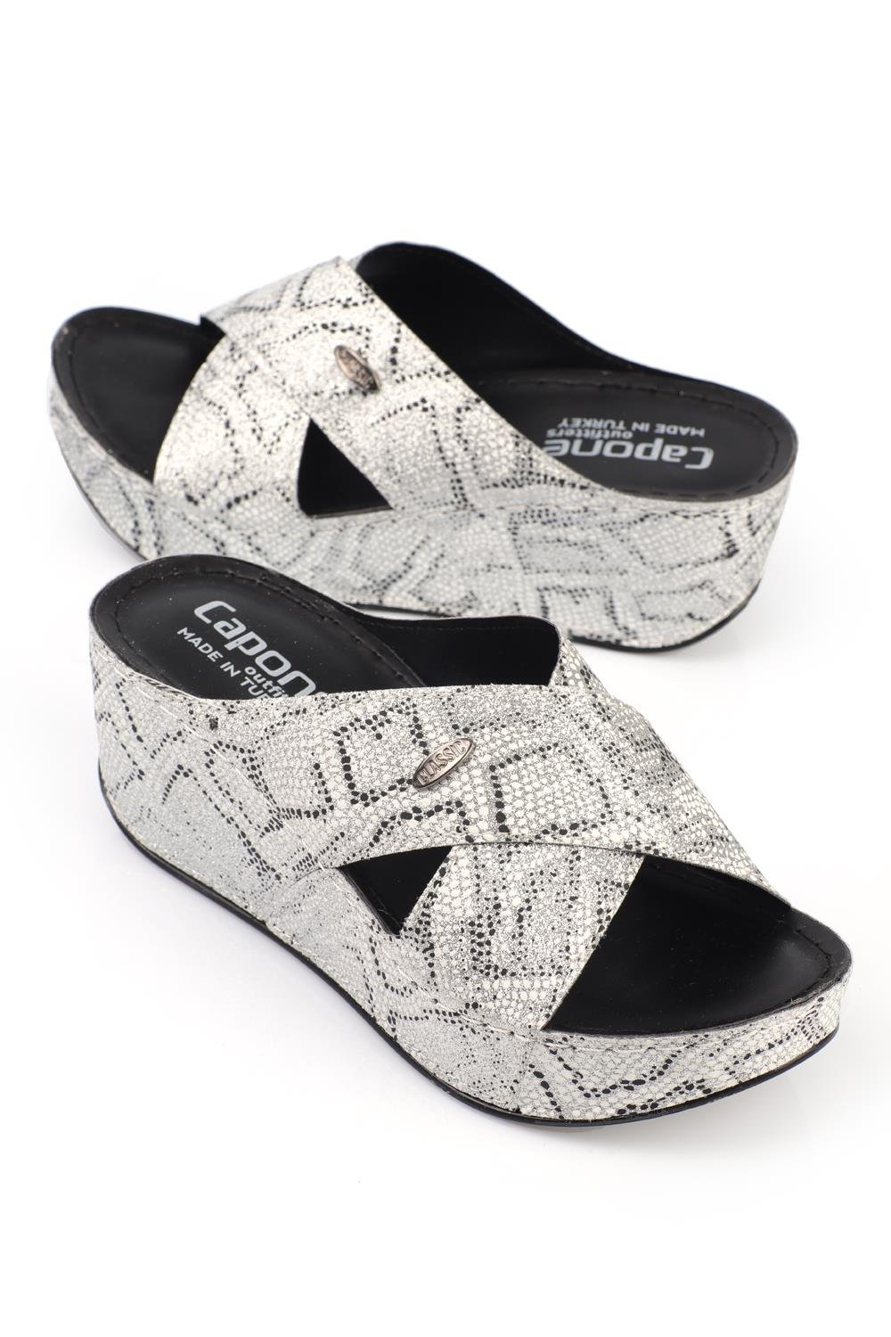 Capone 6175 Women Silver Platform Cross Band Sandals