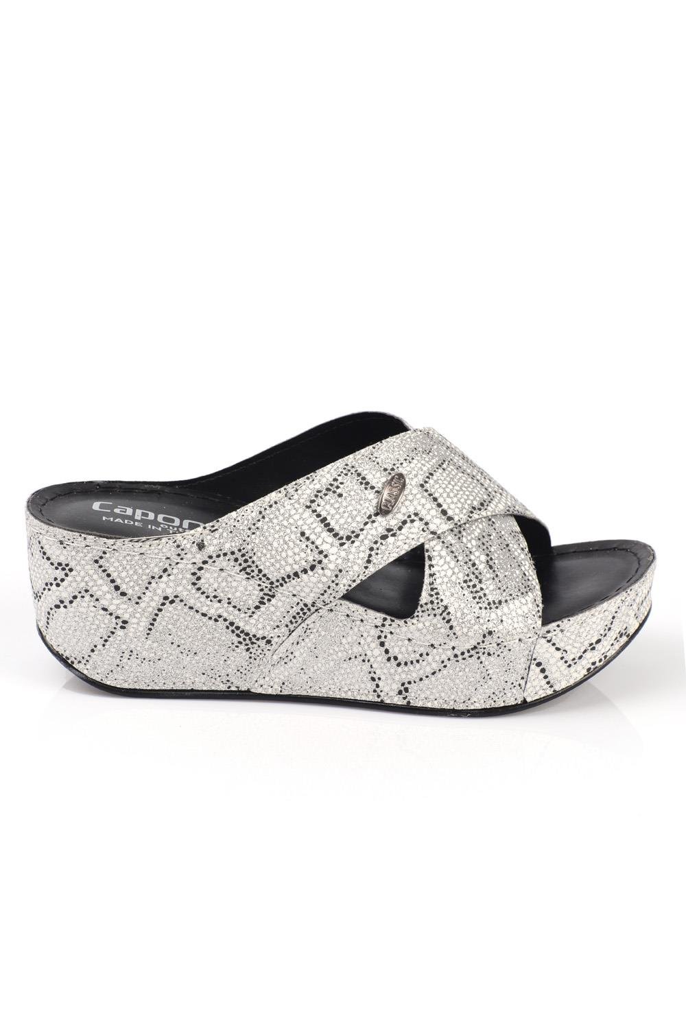 Capone 6175 Women Silver Platform Cross Band Sandals