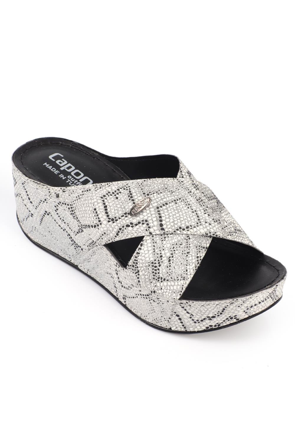 Capone 6175 Women Silver Platform Cross Band Sandals