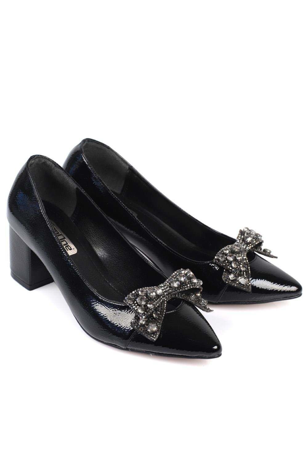 Capone 645 Women Black Heel Cristal Embellished Bow Tie Shoes